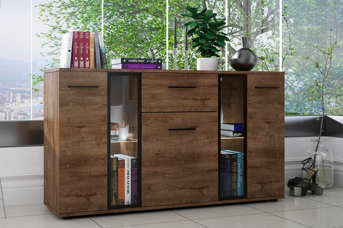 Sada nábytku Kaja - dub lefkas Komoda třídveřová se zásuvkou Kaja