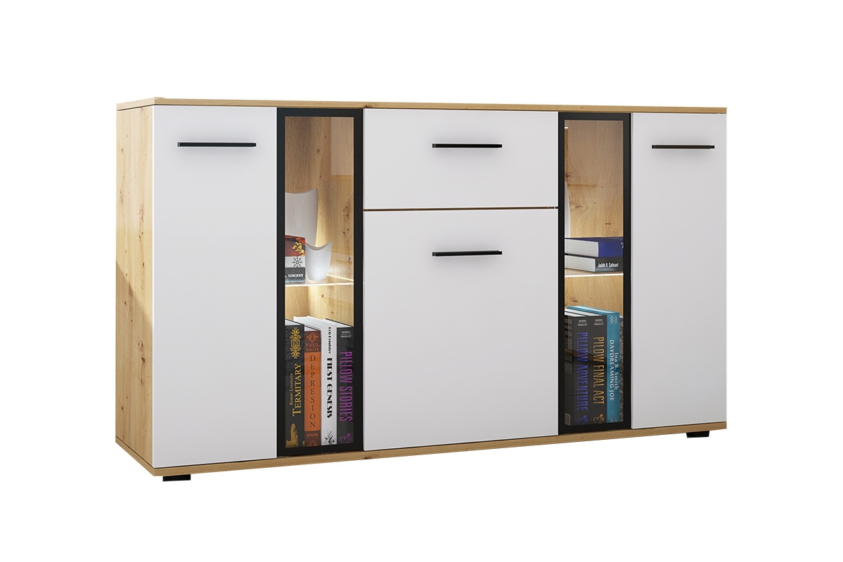 Sada nábytku Kaja - bílý mat / dub artisan Bílá Komoda do obývacího pokoje