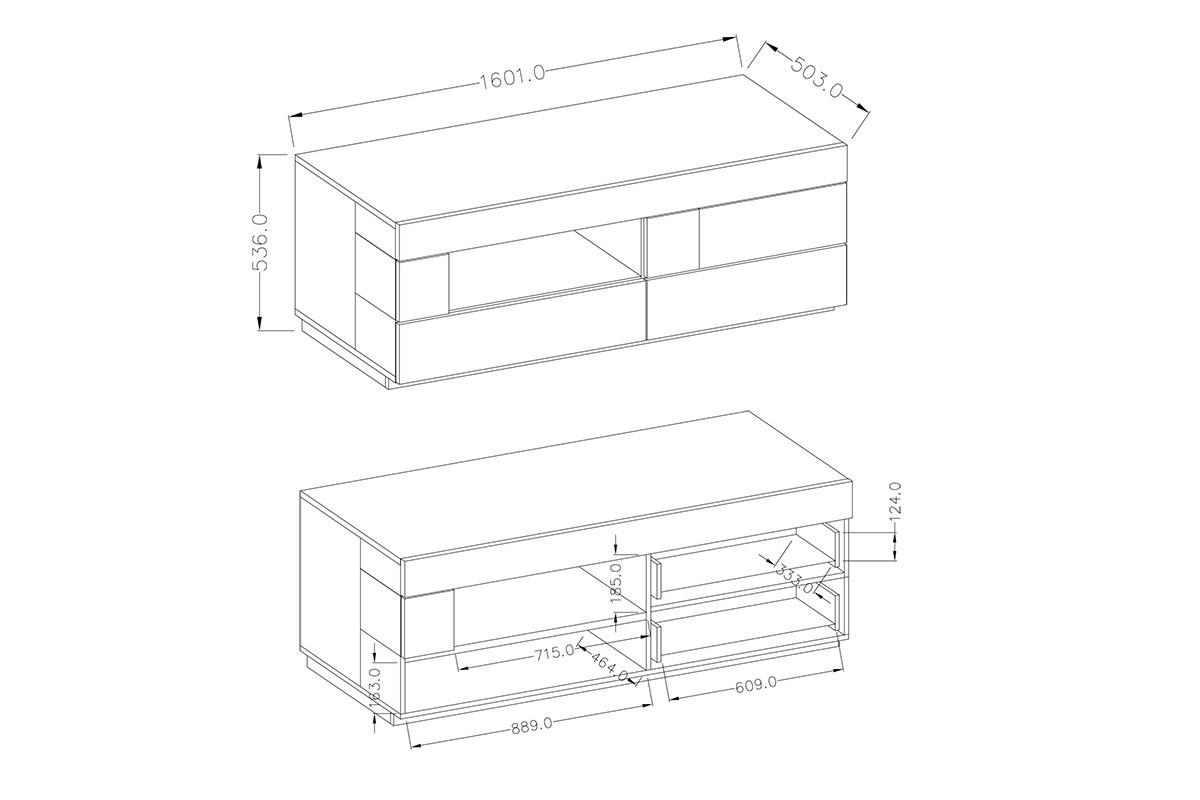 Zostava nábytku Silke IV 247JGY Biely/biely lesk - Dub wotan Komplet nábytku . Silke IV - biely lesk / Dub wotan - TV skrinka mala Silke 41 - Rozmery