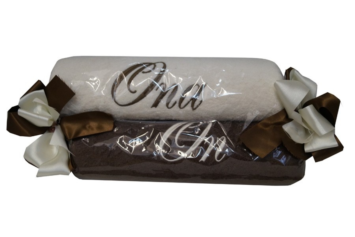 Sada uterákov ON/ONA - 50x90 cm - hnedá / krémová Sada uterákov z haftem ON/ONA 50x90 Hnedý / Krémový