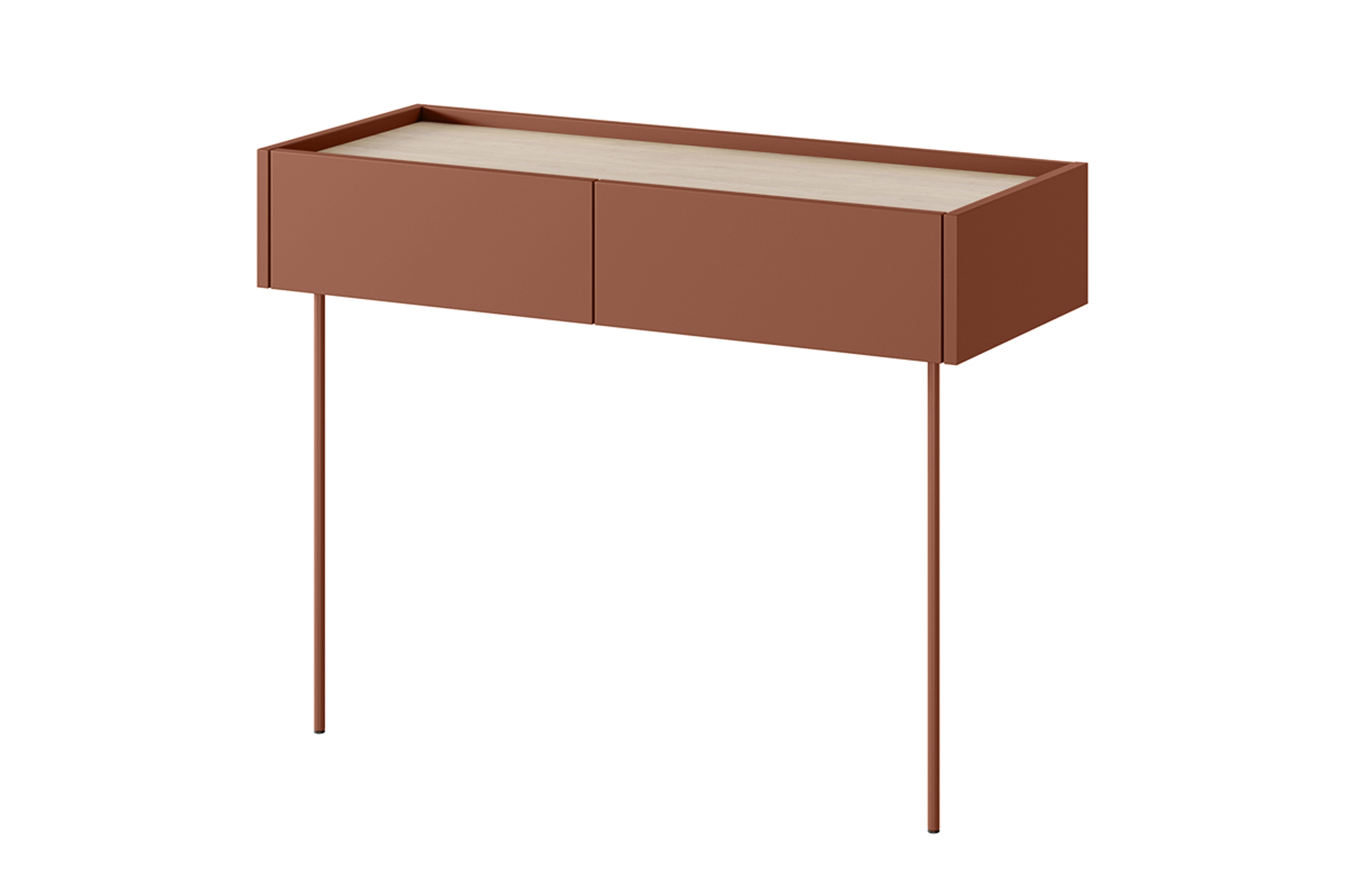 Toaletný stolík Desin so zásuvkami 100 cm - keramická červená / dub nagano Konzolový Stolík / Toaletný stolík Desin so zásuvkami i metalowymi nogami 100 cm - ceramic red / Dub nagano