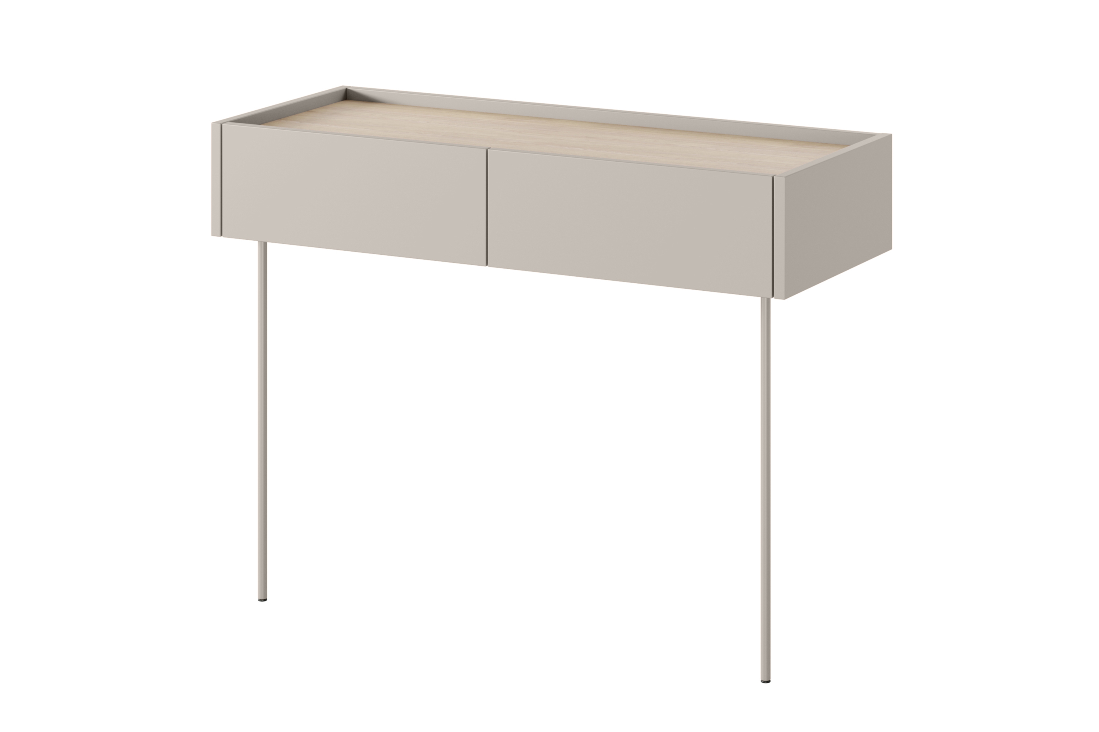 Desin konzola / toaletný stolík 100 cm so zásuvkami a kovovými nohami - kašmír / dub nagano Konzolový stolík / Toaletný Stolík Desin so zásuvkami i metalowymi nogami 100 cm - kašmír / Dub nagano