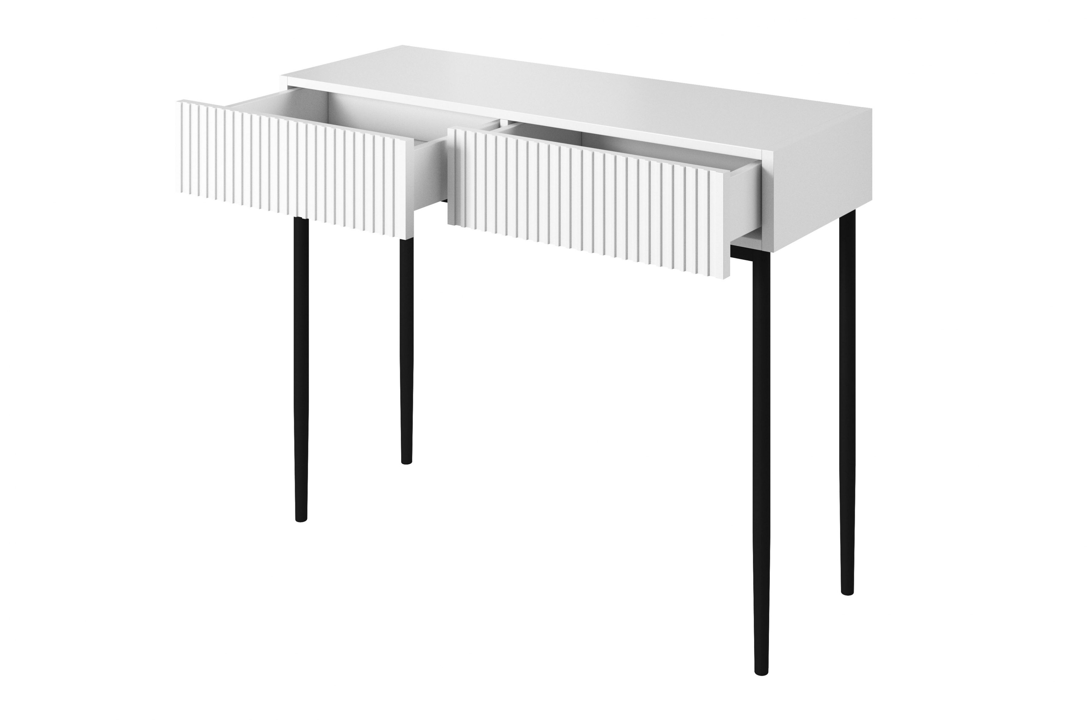 Toaletný stolík Nicole 100 cm - biely mat / čierne nožičky Konzolový Stolík / Toaletný stolík Nicole 100 cm so zásuvkami - biely mat / čierny nozki
