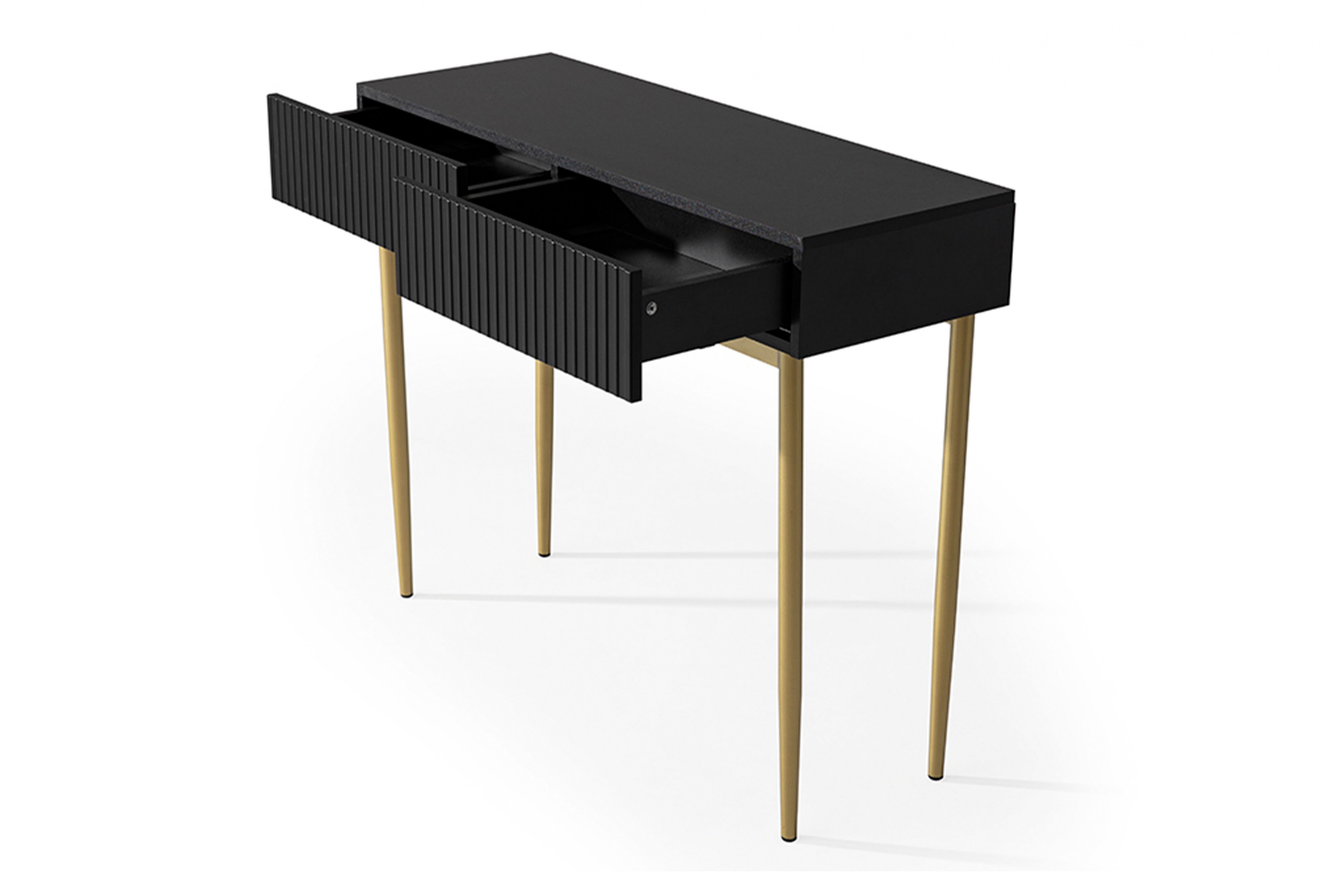 Toaletný stolík Nicole 100 cm - čierny mat / zlaté nožičky Konzolový Stolík / Toaletný stolík Nicole 100 cm so zásuvkami - Čierny mat / zlote nozki