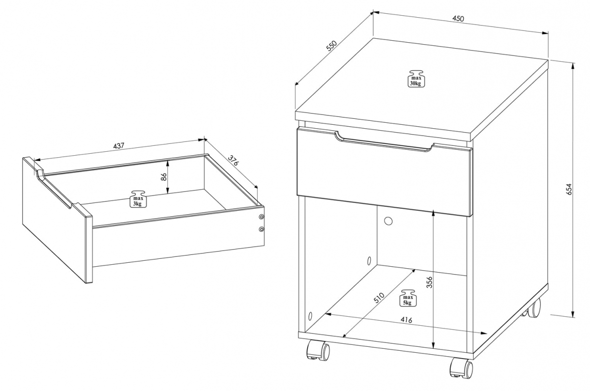 Kontejner Brego 45 cm - dub artisan / grafitová Zásuvkový kontejner Brego 45 cm - dub artisan/grafit