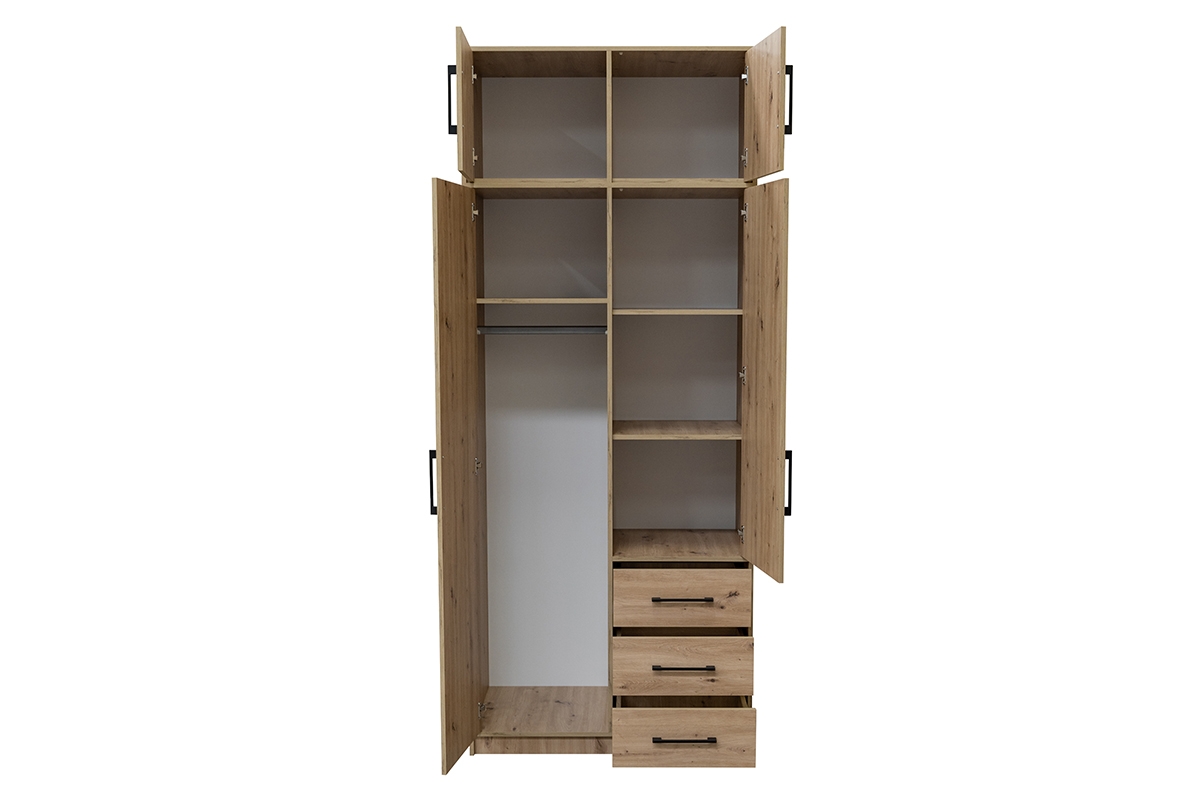 Skriňa dvojdverová s nadstavcom Kos D2 100 cm - Dub artisan Skriňa dvojdverová z nadstawka Kos D2 100 cm - Dub artisan - vnútro