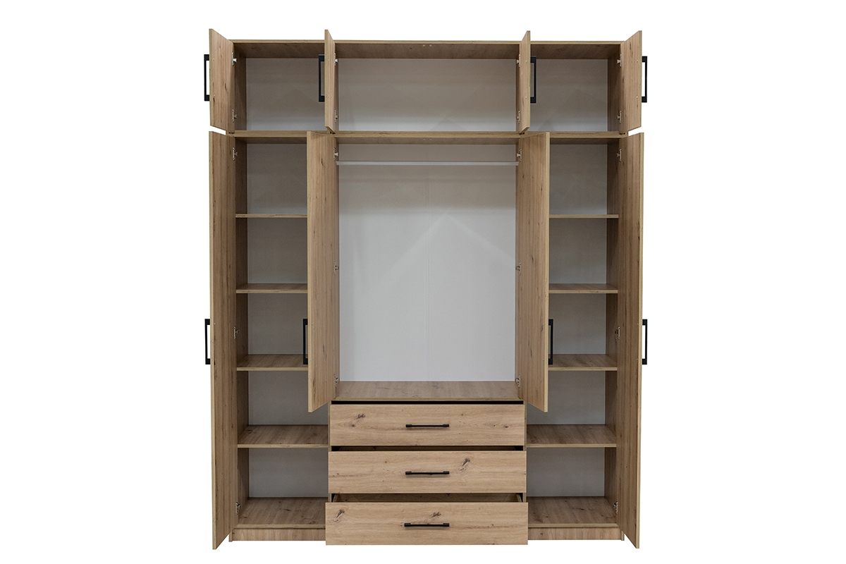 Skriňa s nadstavcom Kos D4 196 cm - Dub artisan Skriňa štvordverová z nadstawka Kos D4 196 cm - Dub artisan - vnútro