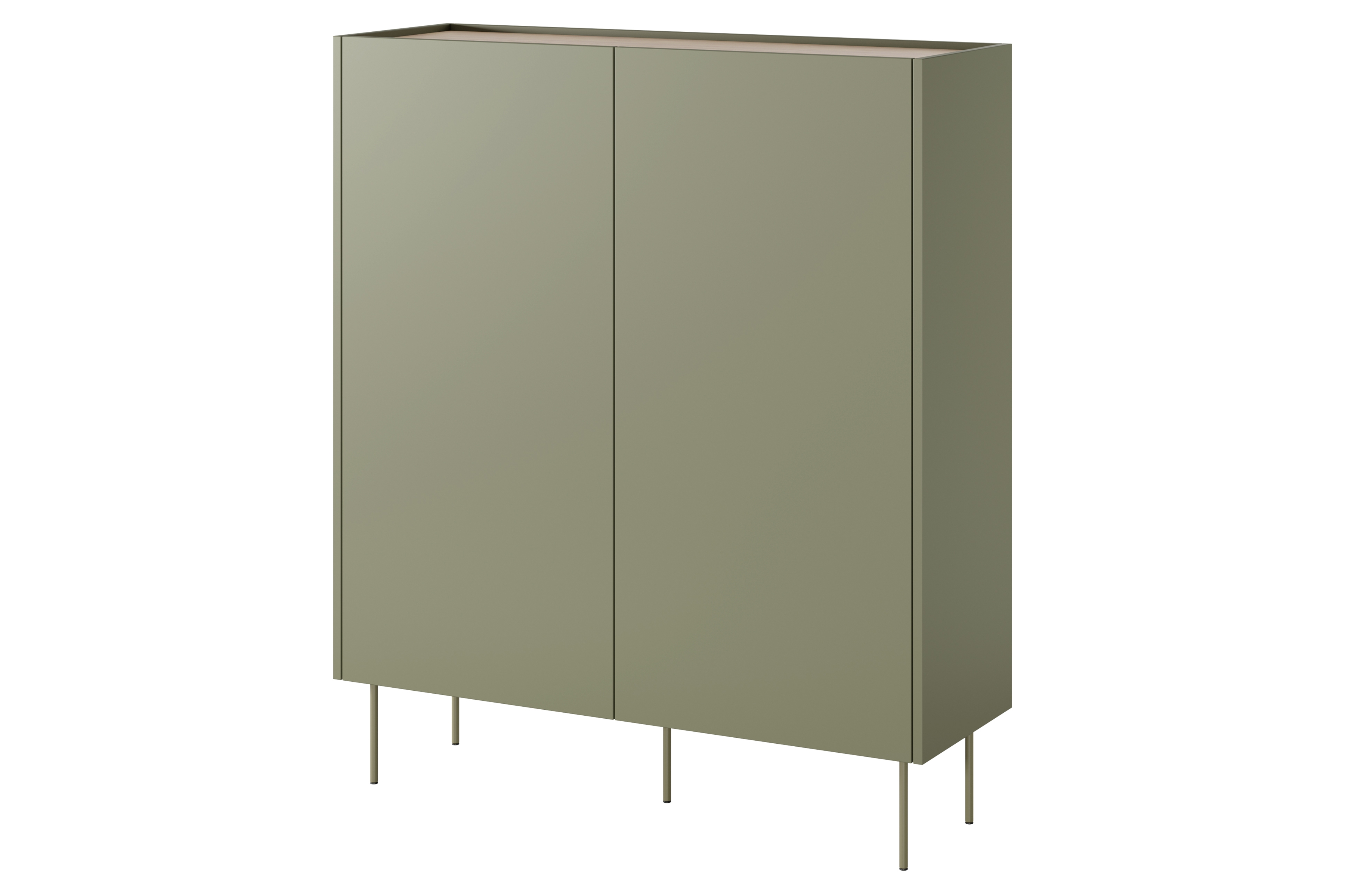 Vysoká komoda Desin 120 cm se skrytými zásuvkami - olivová / dub nagano Kredenc Desin z ukrytymi zásuvkami i metalowymi nogami 120 cm - olivová / dub nagano