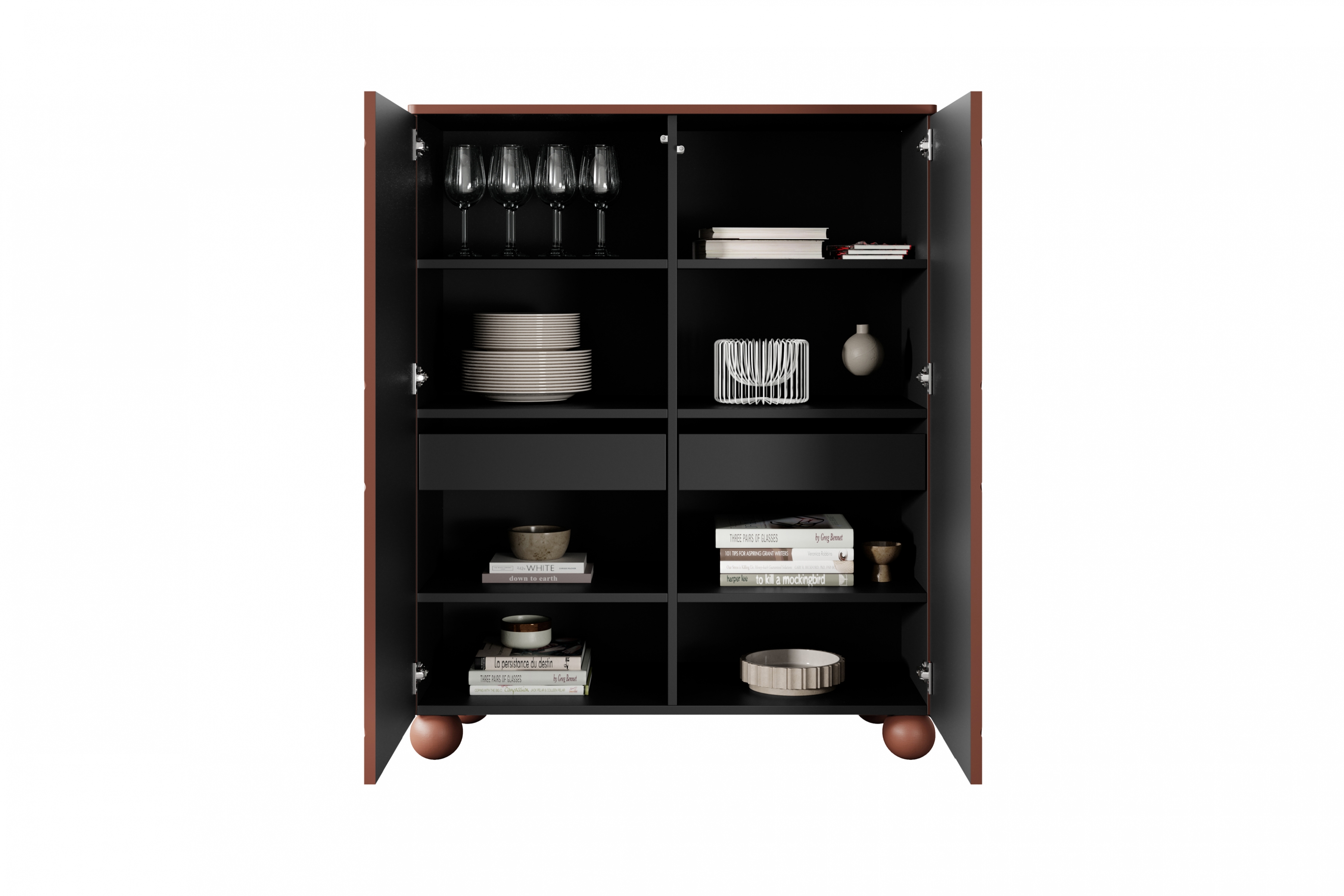 Vysoká komoda Sonatia II 120 cm s dvomi skrytými zásuvkami – bordová pojemny Komoda