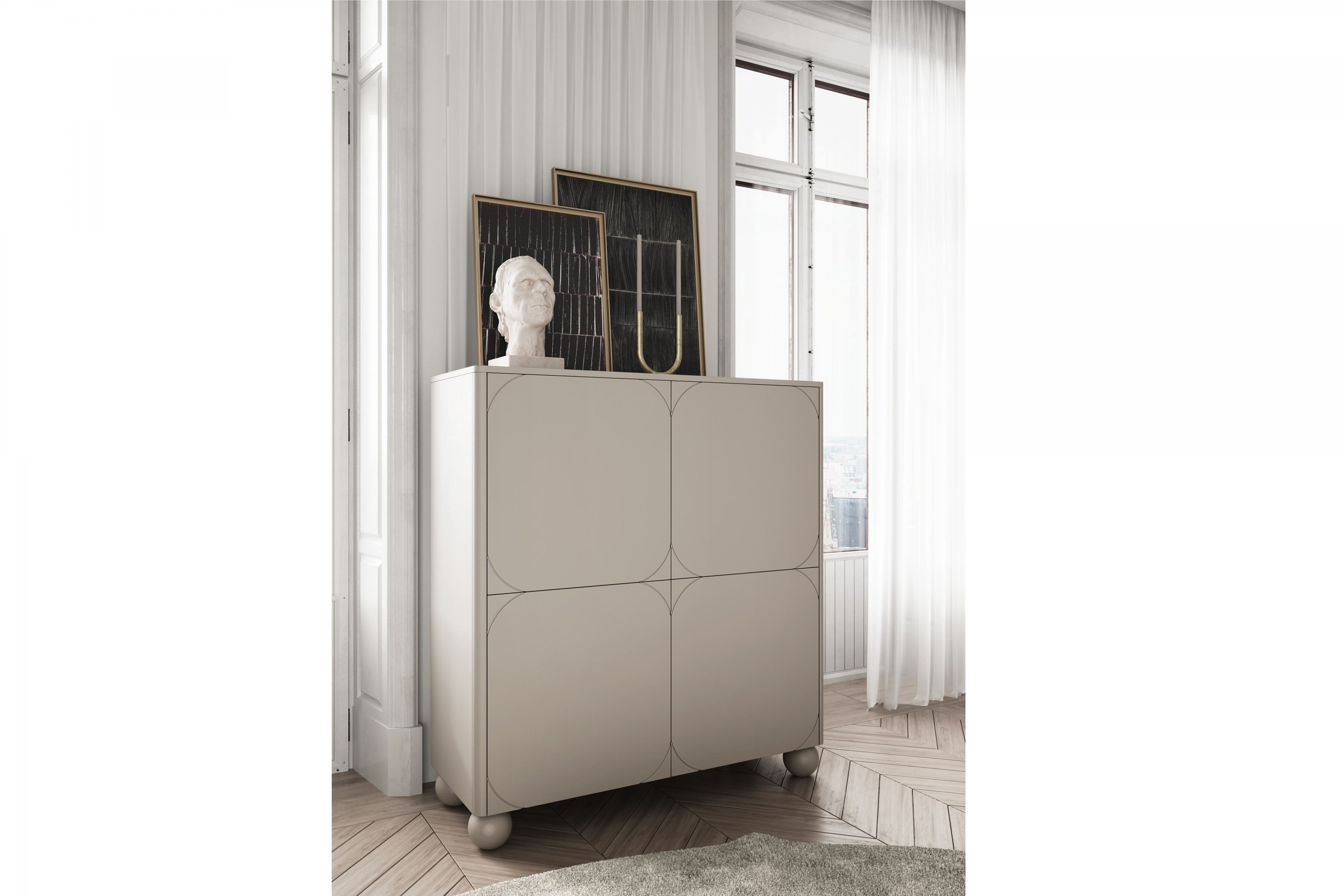 Vysoká komoda Sonatia II 120 cm s dvomi skrytými zásuvkami – kašmírová Komoda dvojdverový s dvoma ukrytymi zásuvkami Sonatia II 120 cm - kašmír 