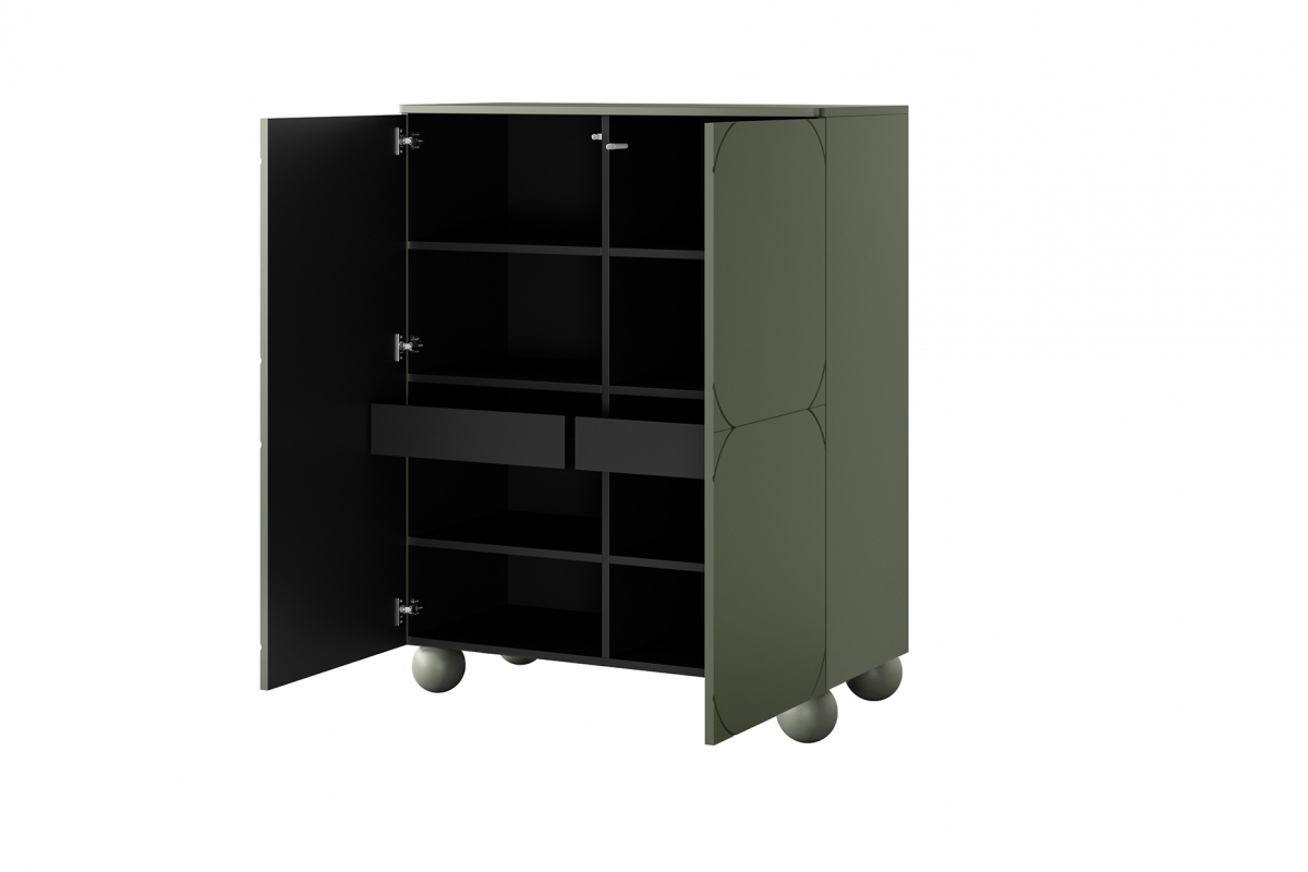 Vysoká komoda Sonatia II 120 cm dvojdverová s dvoma skrytými zásuvkami – olivová Komoda dvojdverový s dvoma ukrytymi zásuvkami Sonatia II 120 cm - Oliva