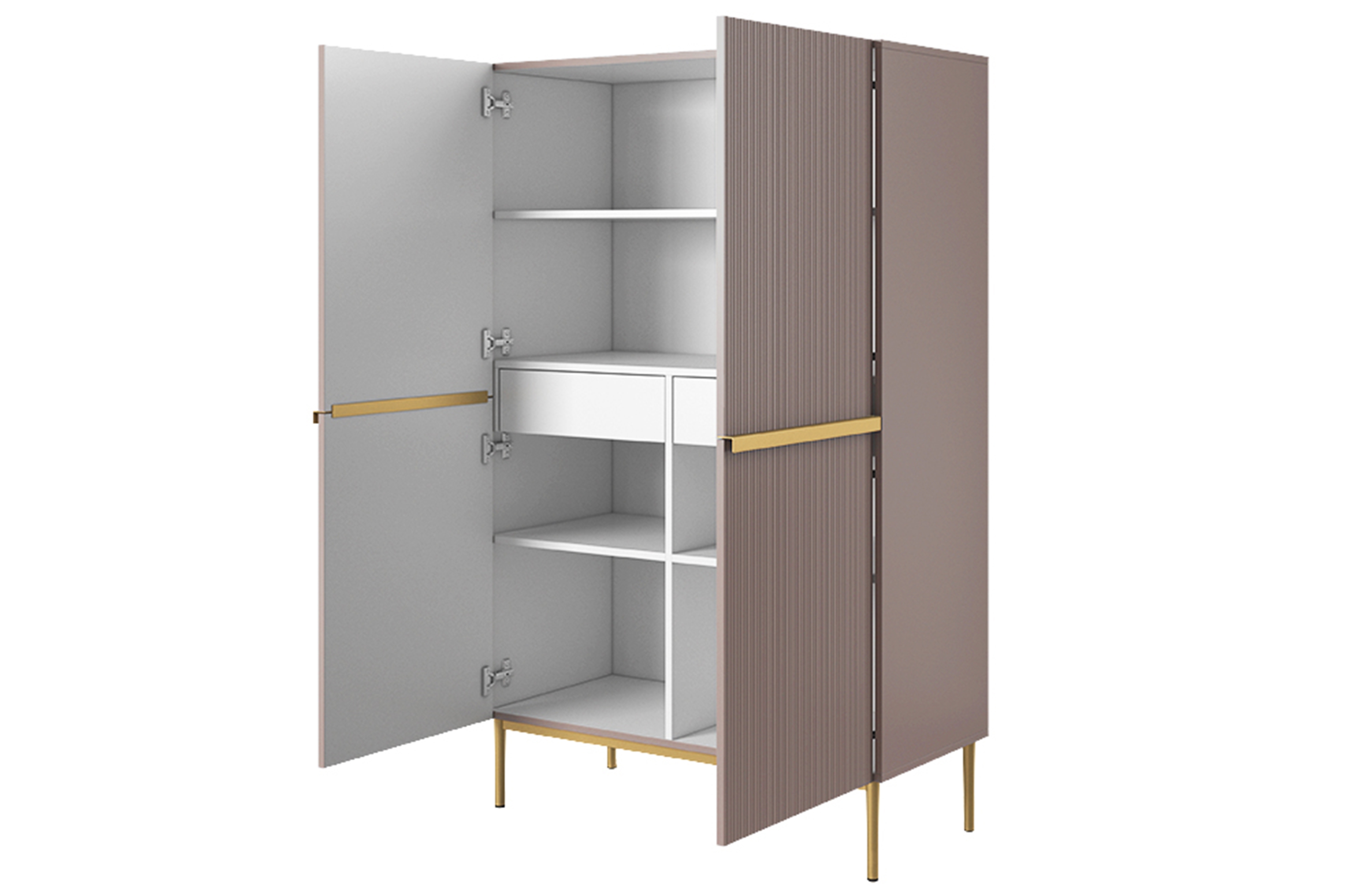 Vysoká komoda Nicole 100 cm - starorůžová / zlaté kovové nožky a úchyty Kredenc Nicole 100 cm z metalowymi uchwytami i nogami - antický Růžová / zlote nozki