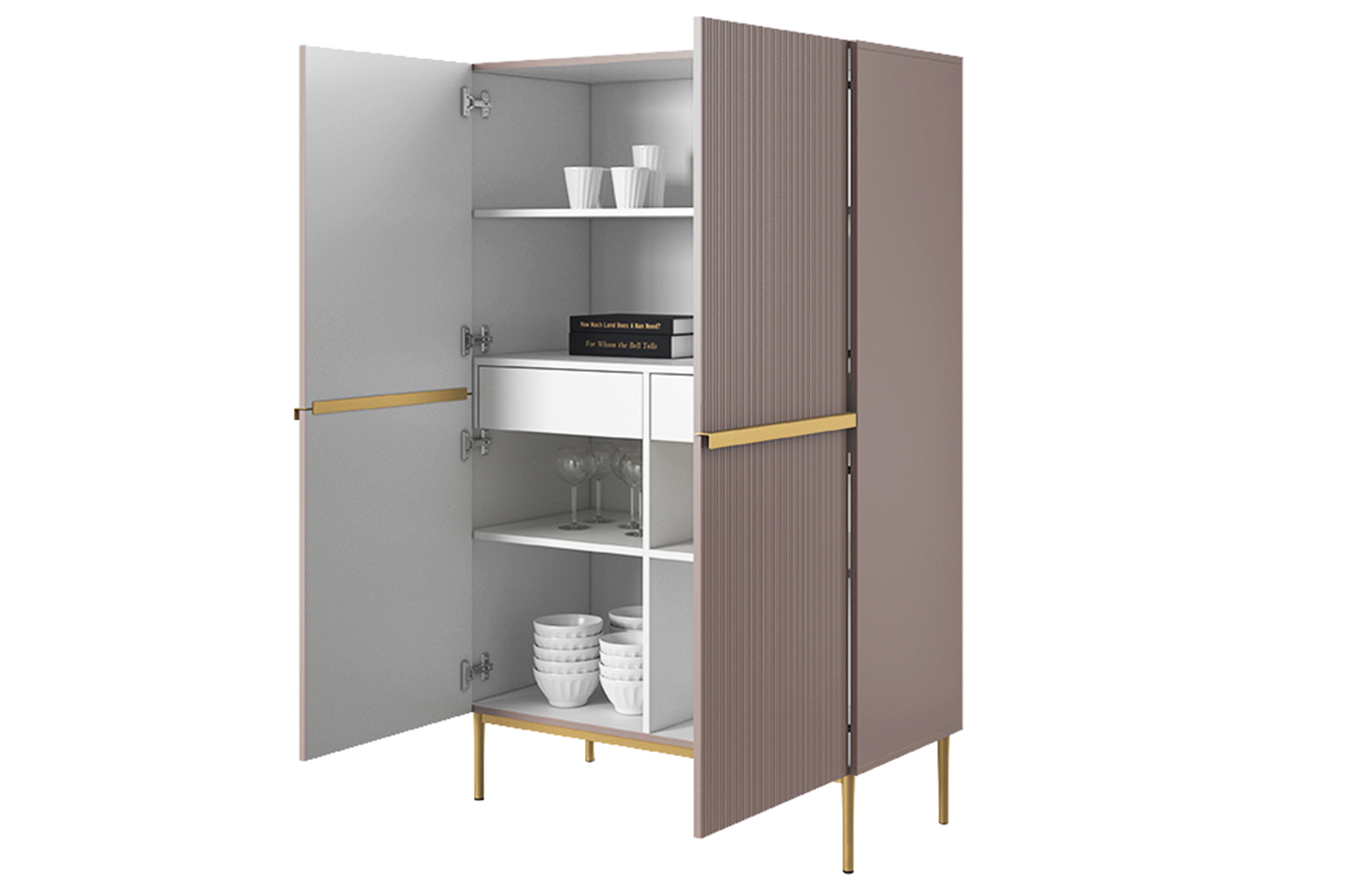 Vysoká komoda Nicole 100 cm - starorůžová / zlaté kovové nožky a úchyty Kredenc Nicole 100 cm z metalowymi uchwytami i nogami - antický Růžová / zlote nozki