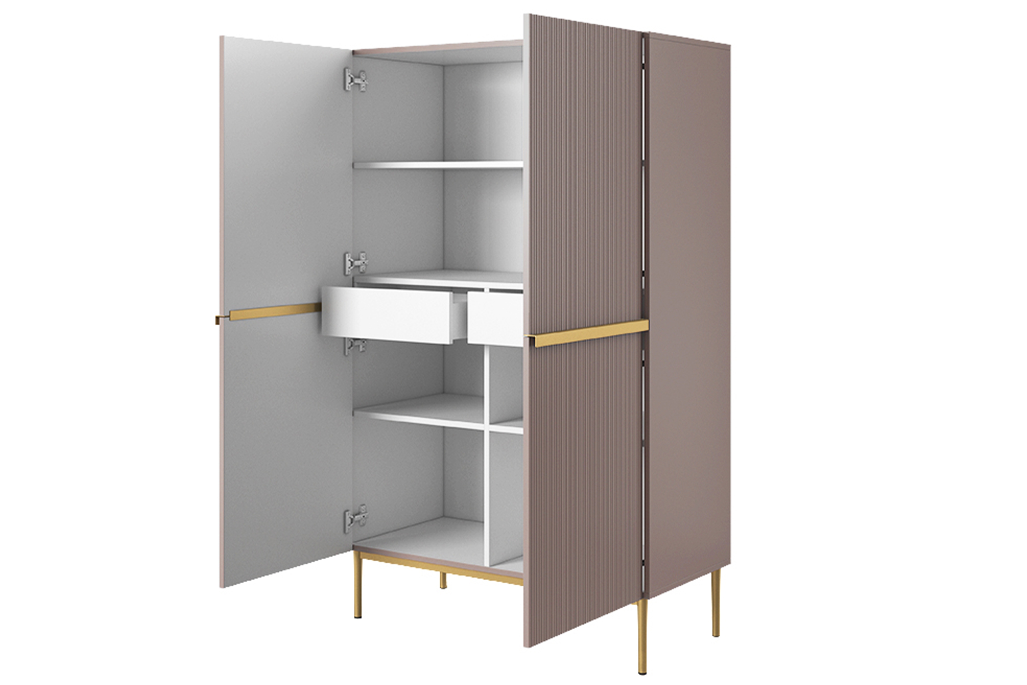 Vysoká komoda Nicole 100 cm - starorůžová / zlaté kovové nožky a úchyty Kredenc Nicole 100 cm z metalowymi uchwytami i nogami - antický Růžová / zlote nozki