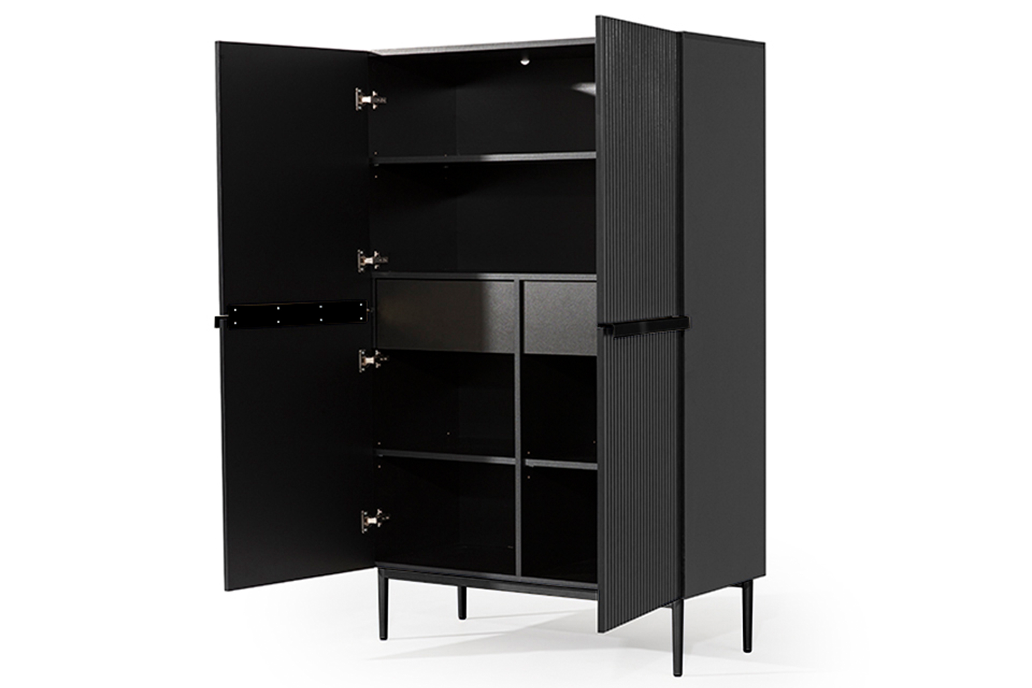 Vysoká komoda Nicole 100 cm - černý mat / černé nožky Kredenc Nicole 100 cm z metalowymi uchwytami i nogami - černá mat / černá nozki