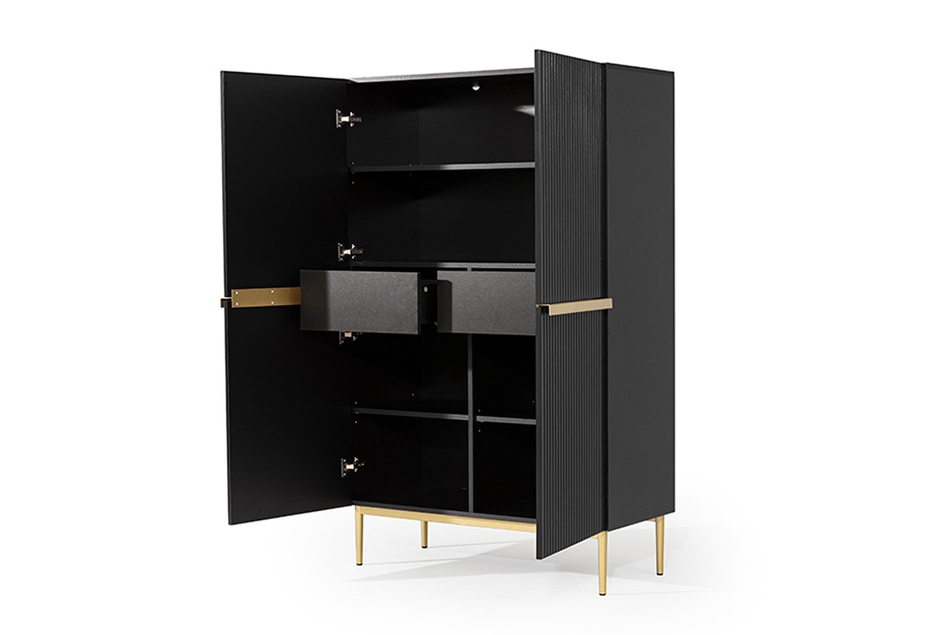 Vysoká komoda Nicole 100 cm - černý mat / zlaté nožky Kredenc Nicole 100 cm z metalowymi uchwytami i nogami - černá mat / zlote nozki
