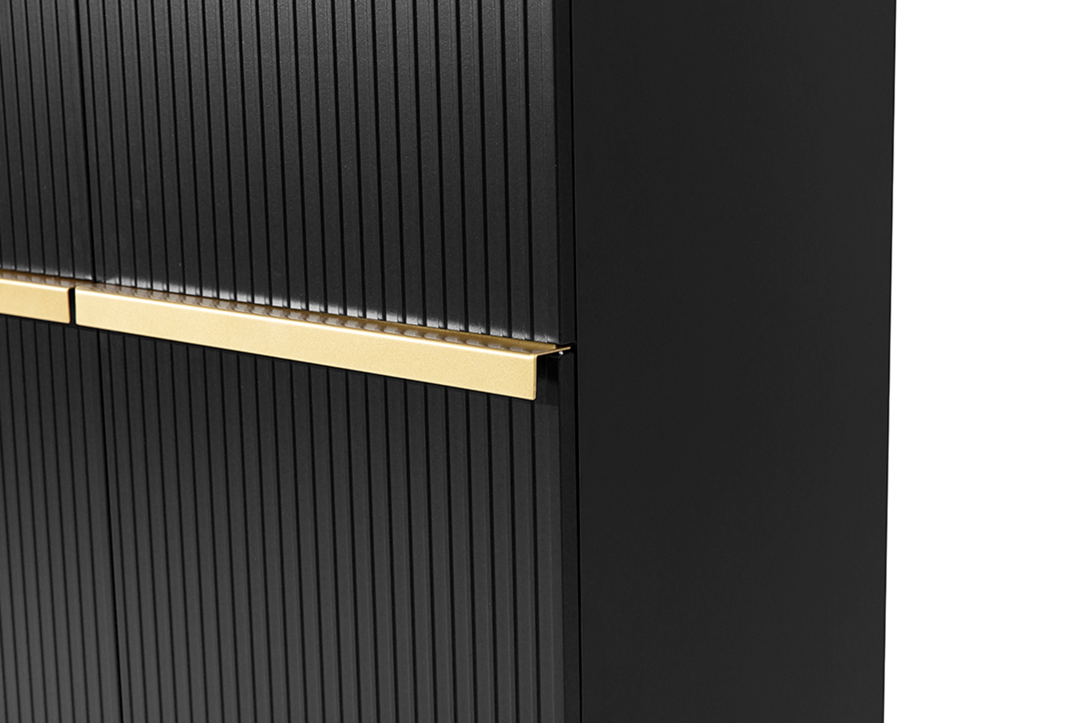 Vysoká komoda Nicole 100 cm - černý mat / zlaté nožky Kredenc Nicole z metalowymi uchwytami i nogami 100 cm - černá mat / zlote nozki