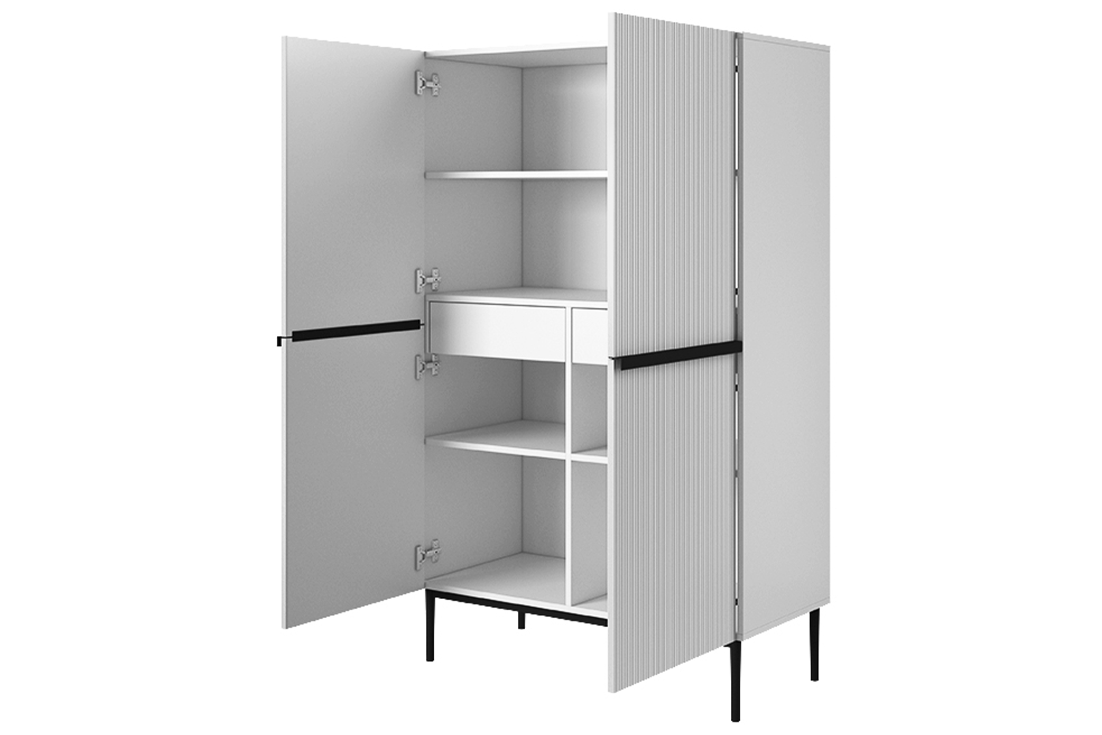 Vysoká komoda Nicole 100 cm s kovovými úchyty - bílý mat / černé nožky Kredenc Nicole z metalowymi uchwytami i nogami 100 cm - bílý mat / černá nozki