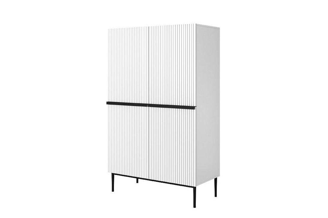 Vysoká komoda Nicole 100 cm s kovovými úchyty - bílý mat / černé nožky Kredenc Nicole z metalowymi uchwytami i nogami 100 cm - bílý mat / černá nozki