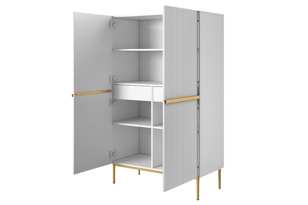 Vysoká komoda Nicole 100 cm - biely mat / zlaté nožičky Komoda Nicole z metalowymi uchwytami i nogami 100 cm - biely mat / zlote nozki