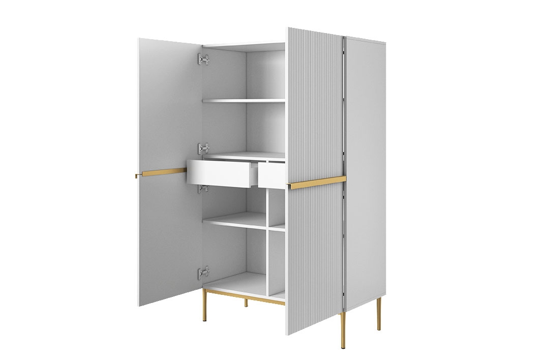 Vysoká komoda Nicole 100 cm - biely mat / zlaté nožičky Komoda Nicole z metalowymi uchwytami i nogami 100 cm - biely mat / zlote nozki