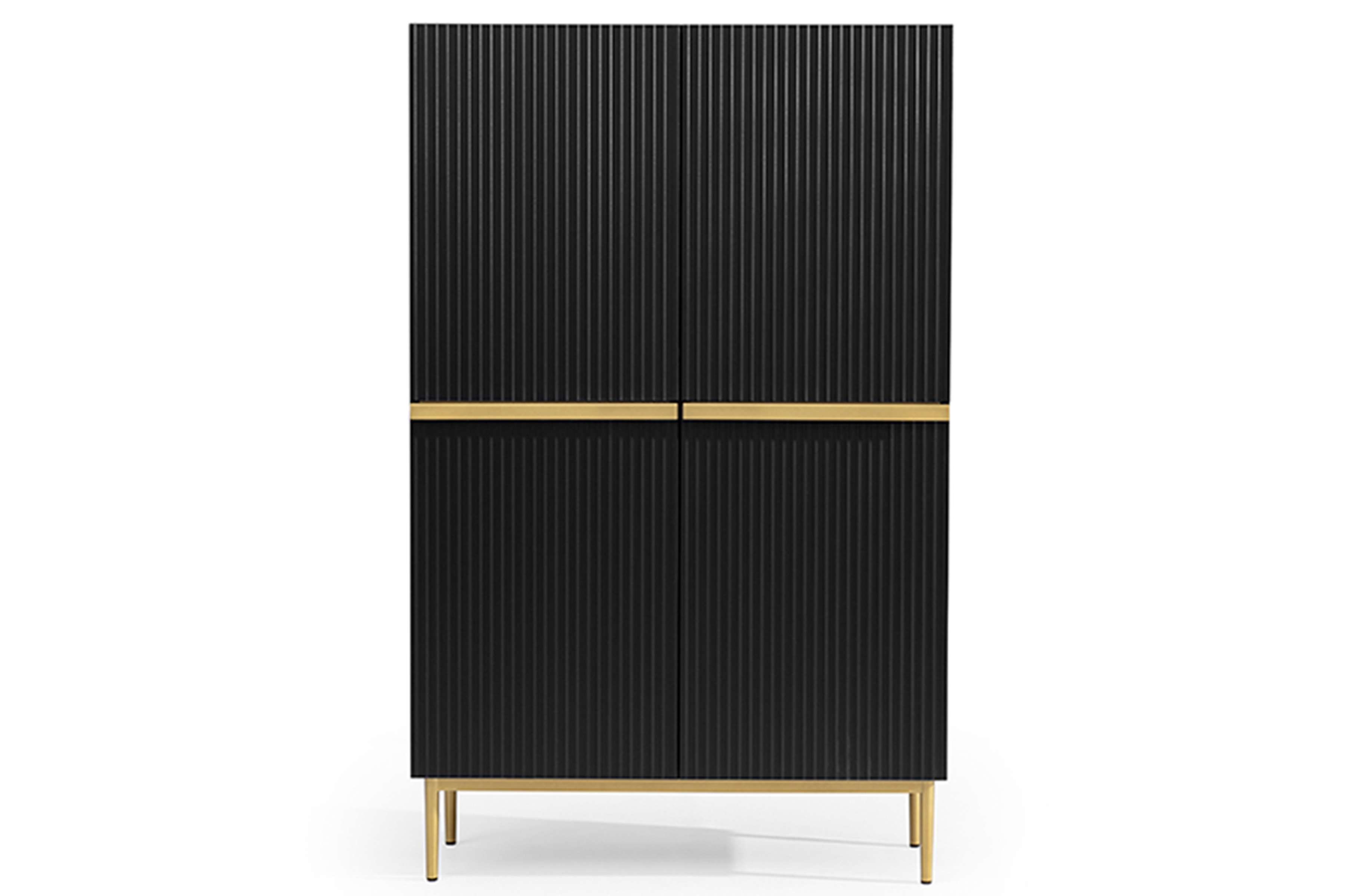 Vysoká komoda Nicole 100 cm - černý mat / zlaté nožky Kredenc Nicole z metalowymi uchwytami i nogami 100 cm - černá mat / zlote nozki
