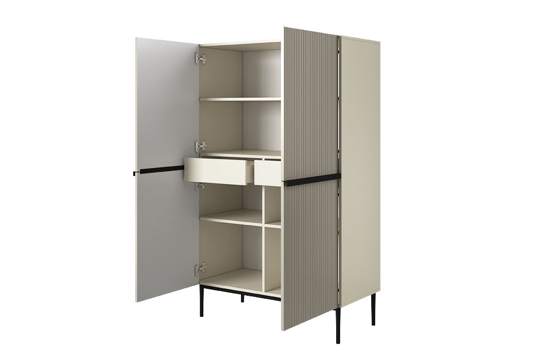 Vysoká komoda Nicole 100 cm - kašmír / černé nožky Kredenc Nicole z metalowymi uchwytami i nogami 100 cm - kašmír / černá nozki