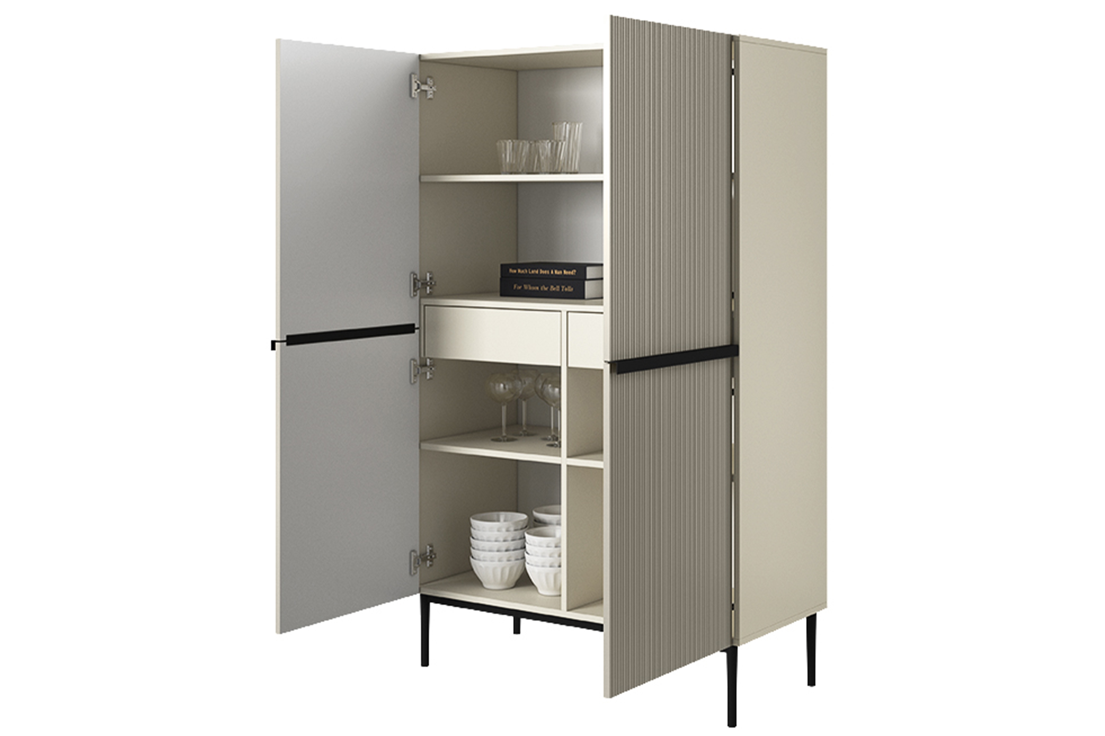 Vysoká komoda Nicole 100 cm - kašmír / černé nožky Kredenc Nicole z metalowymi uchwytami i nogami 100 cm - kašmír / černá nozki