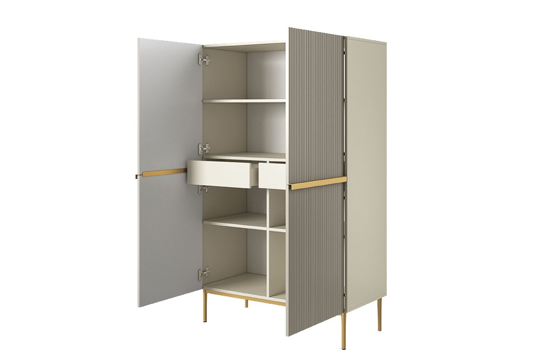 Vysoká komoda Nicole 100 cm - kašmír / zlaté nožky Kredenc Nicole z metalowymi uchwytami i nogami 100 cm - kašmír / zlote nozki