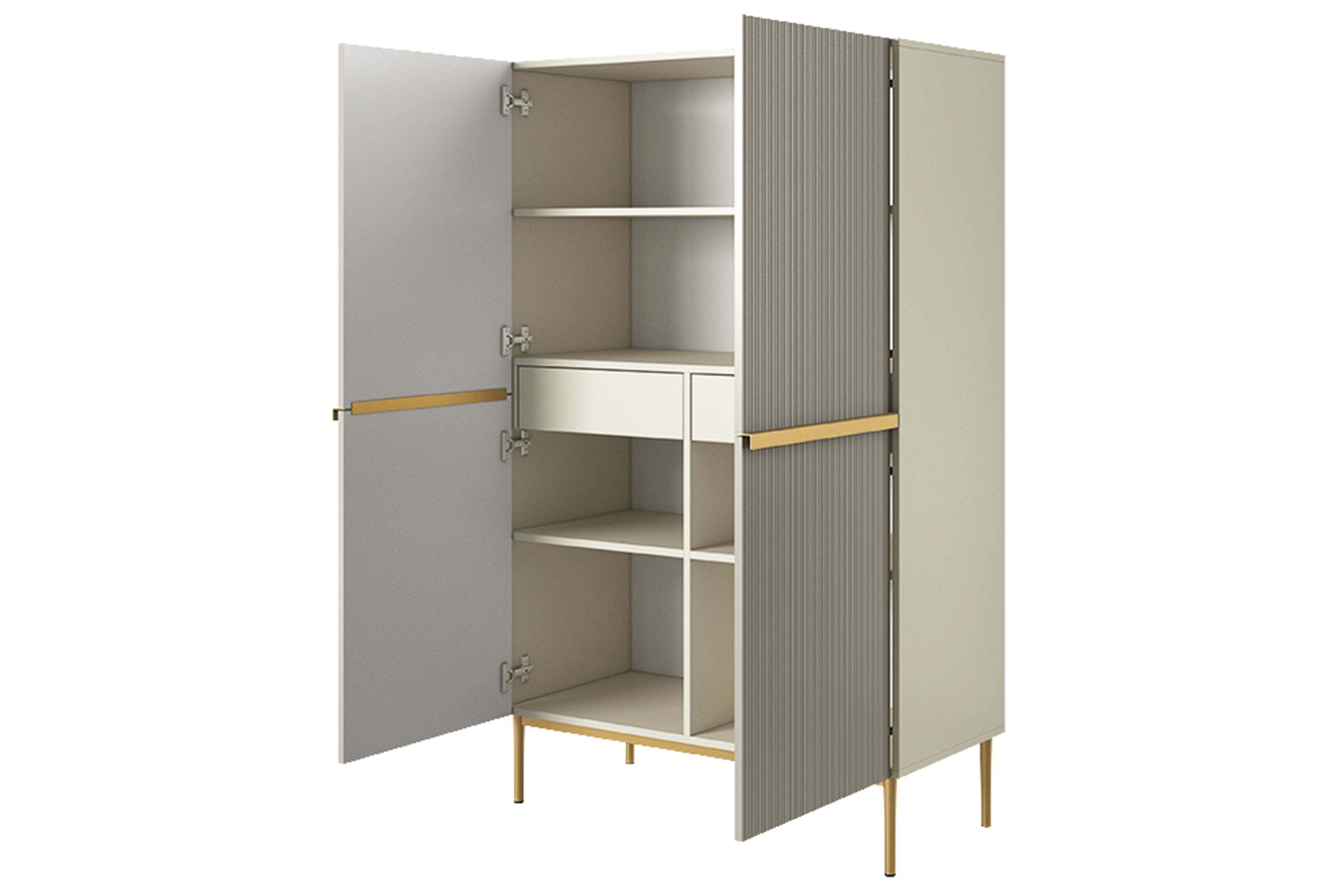 Vysoká komoda Nicole 100 cm - kašmír / zlaté nožky Kredenc Nicole z metalowymi uchwytami i nogami 100 cm - kašmír / zlote nozki