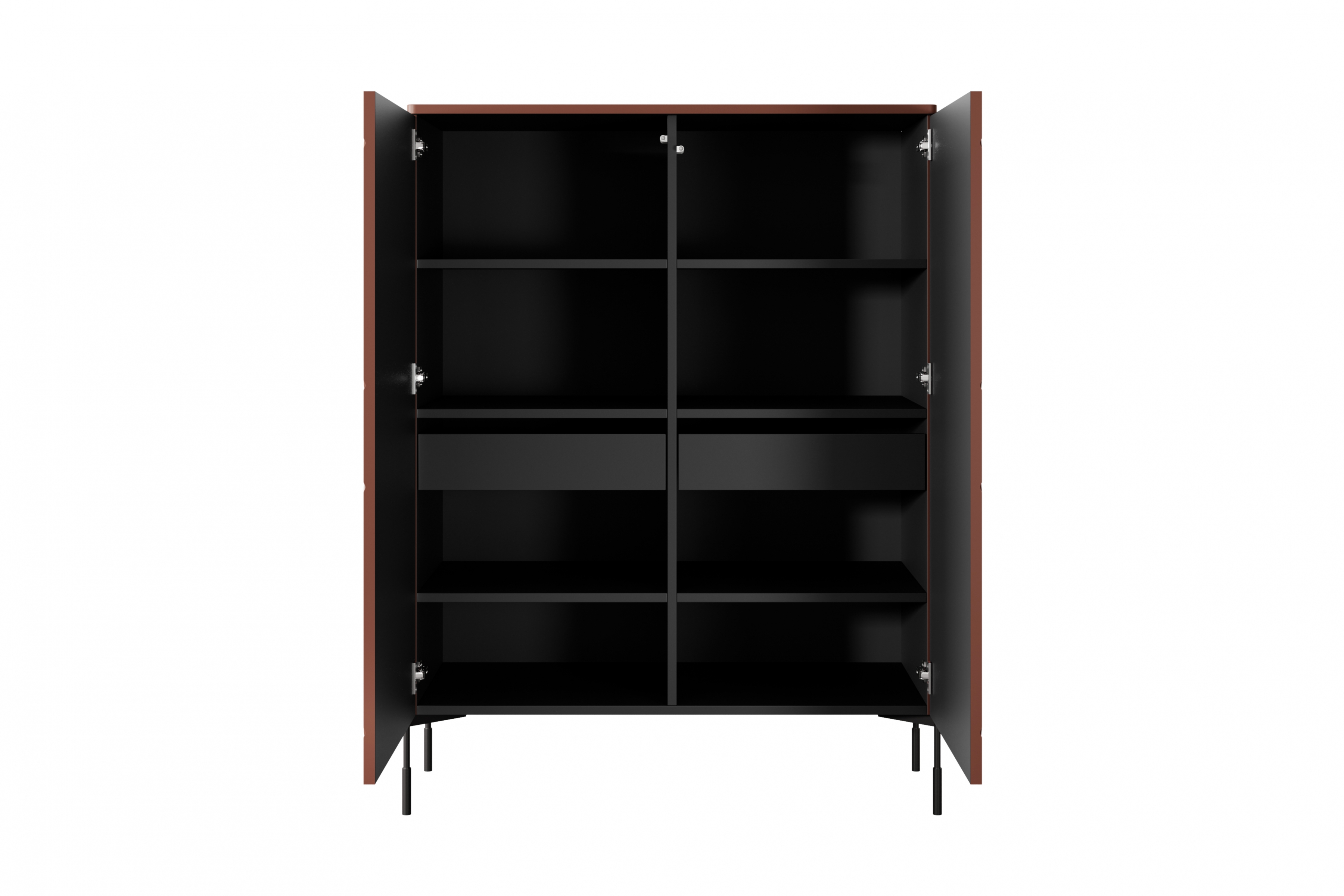 Vysoká dvoudveřová komoda Sonatia 120 cm se dvěma skrytými zásuvkami - burgundská Kredenc Sonatia 120 cm dvoudveřový z dwoma ukrytymi zásuvkami - burgund