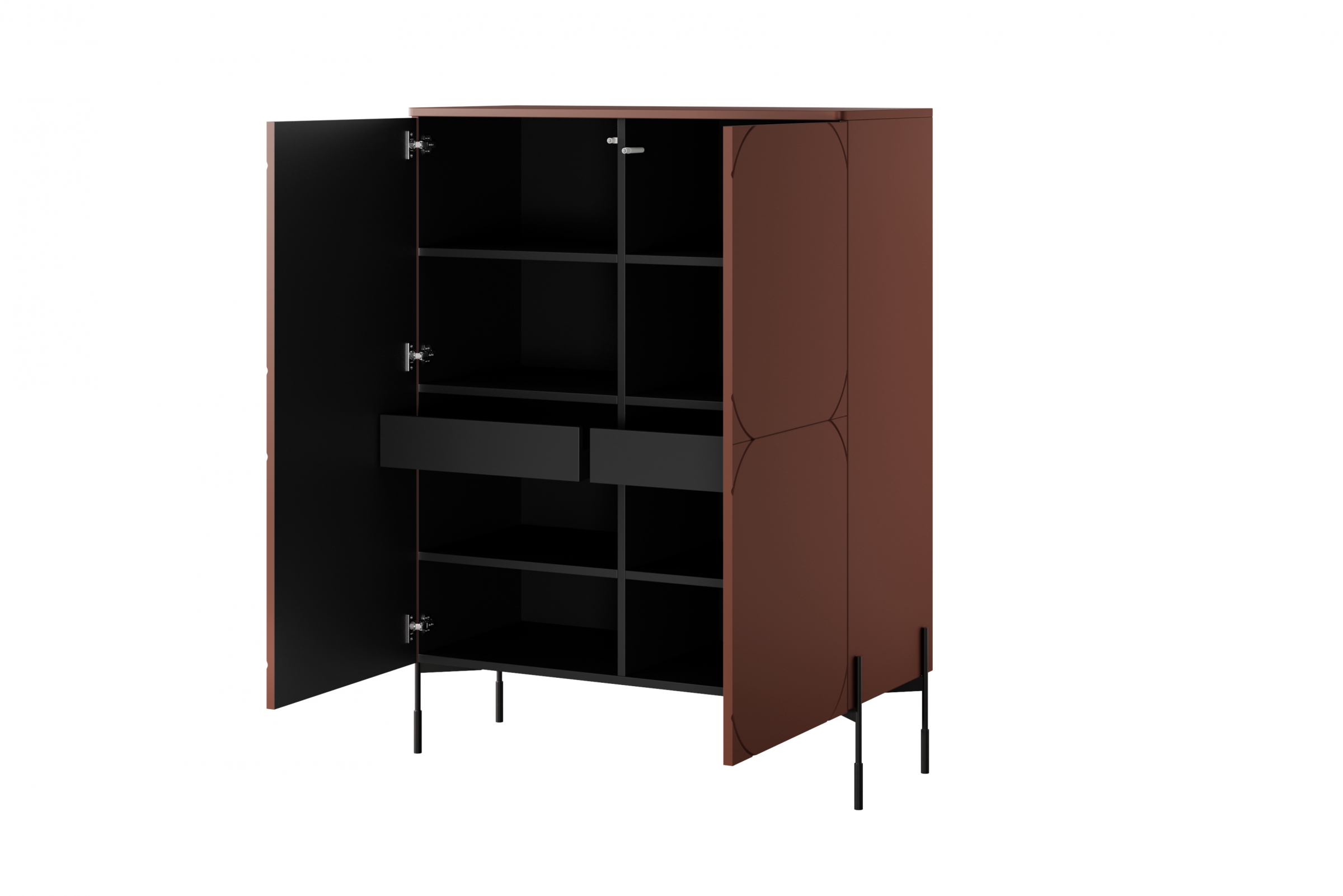 Vysoká dvoudveřová komoda Sonatia 120 cm se dvěma skrytými zásuvkami - burgundská Kredenc Sonatia 120 cm dvoudveřový z dwoma ukrytymi zásuvkami - burgund