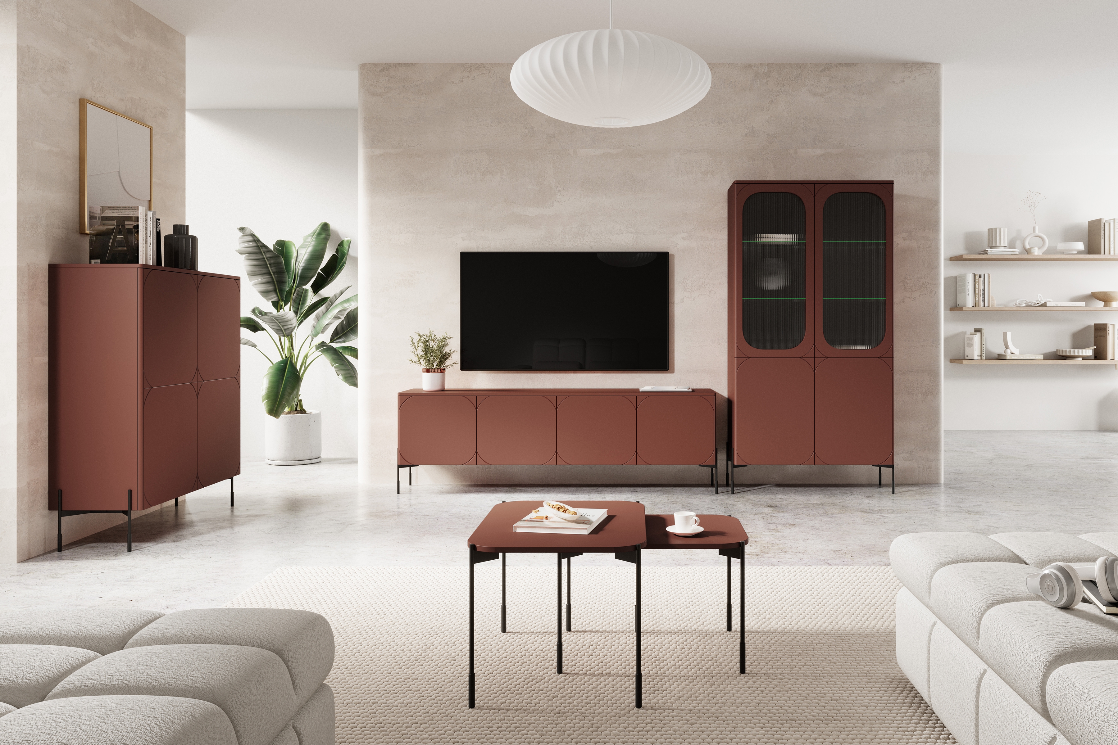 Vysoká dvoudveřová komoda Sonatia 120 cm se dvěma skrytými zásuvkami - burgundská Kredenc Sonatia 120 cm dvoudveřový z dwoma ukrytymi zásuvkami - burgund