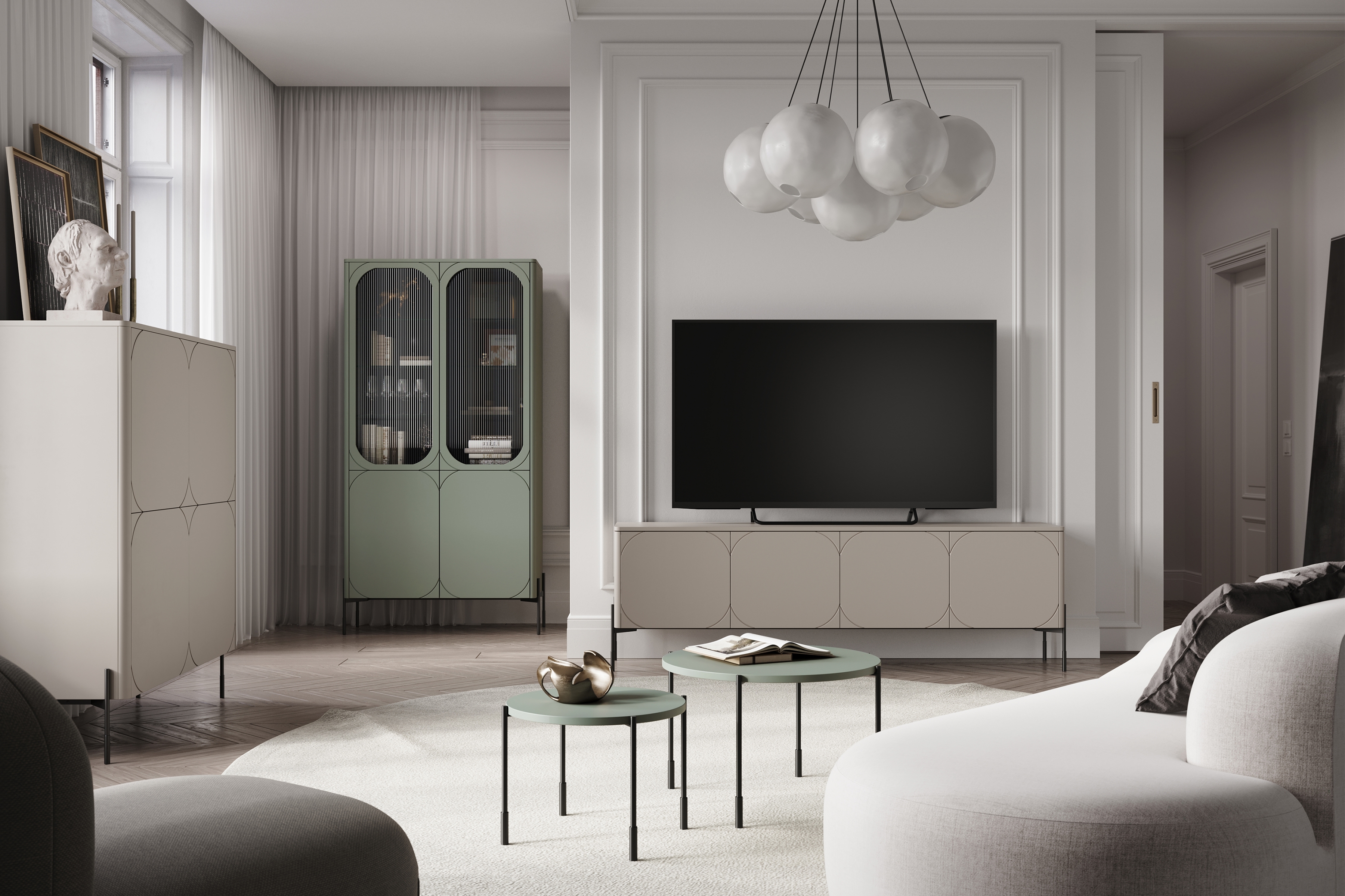 Vysoká komoda Sonatia 120 cm dvojdverová s dvoma skrytými zásuvkami – kašmírová Komoda Sonatia 120 cm dvojdverový s dvoma ukrytymi zásuvkami - kašmír