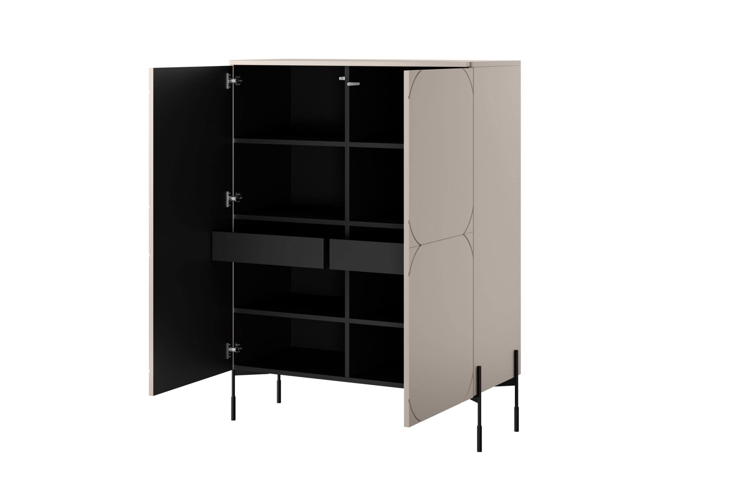 Vysoká komoda Sonatia 120 cm dvojdverová s dvoma skrytými zásuvkami – kašmírová Komoda Sonatia 120 cm dvojdverový s dvoma ukrytymi zásuvkami - kašmír