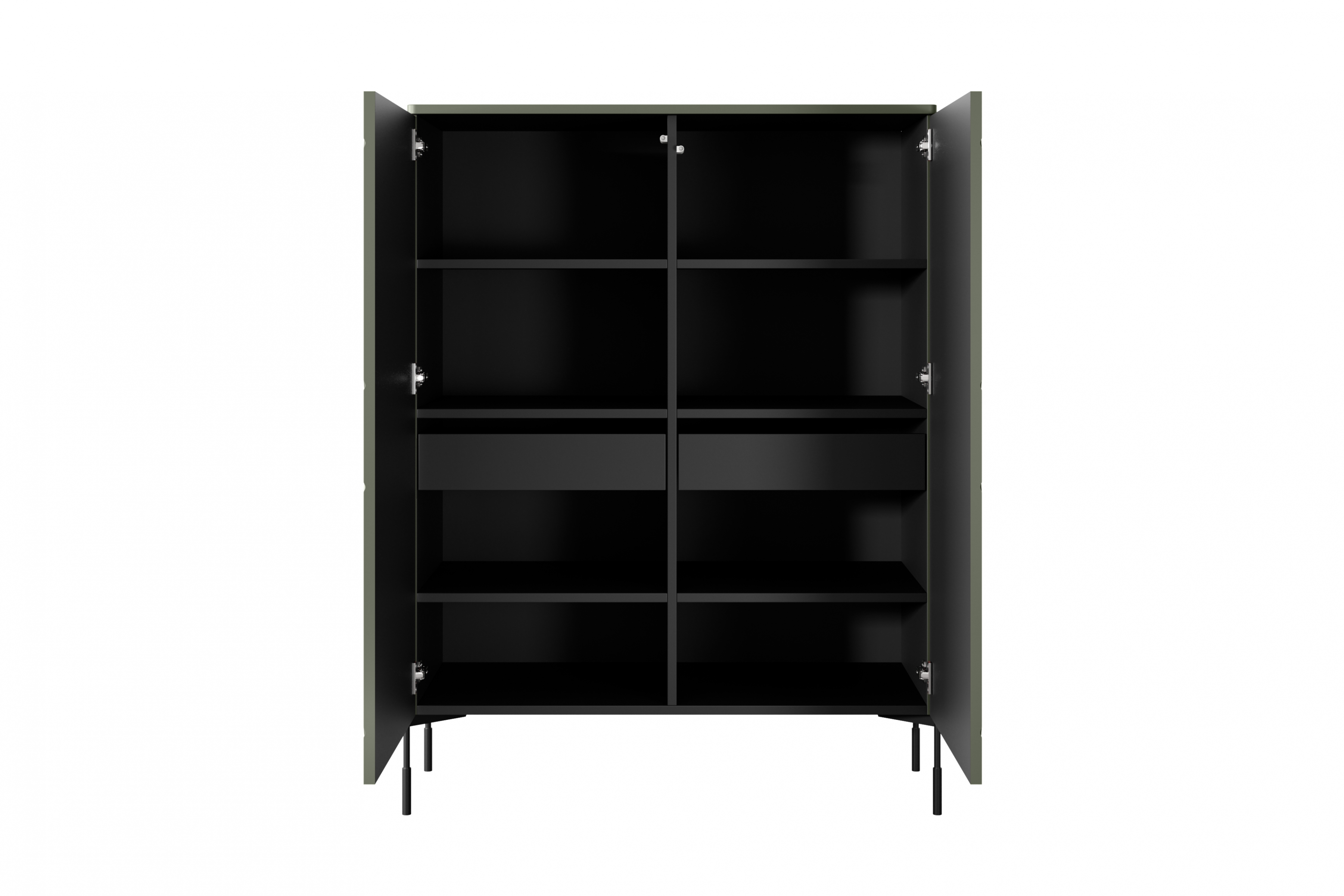 Vysoká dvojdverová komoda Sonatia 120 cm s dvomi skrytými zásuvkami – olivová Komoda Sonatia 120 cm dvojdverový s dvoma ukrytymi zásuvkami - Oliva