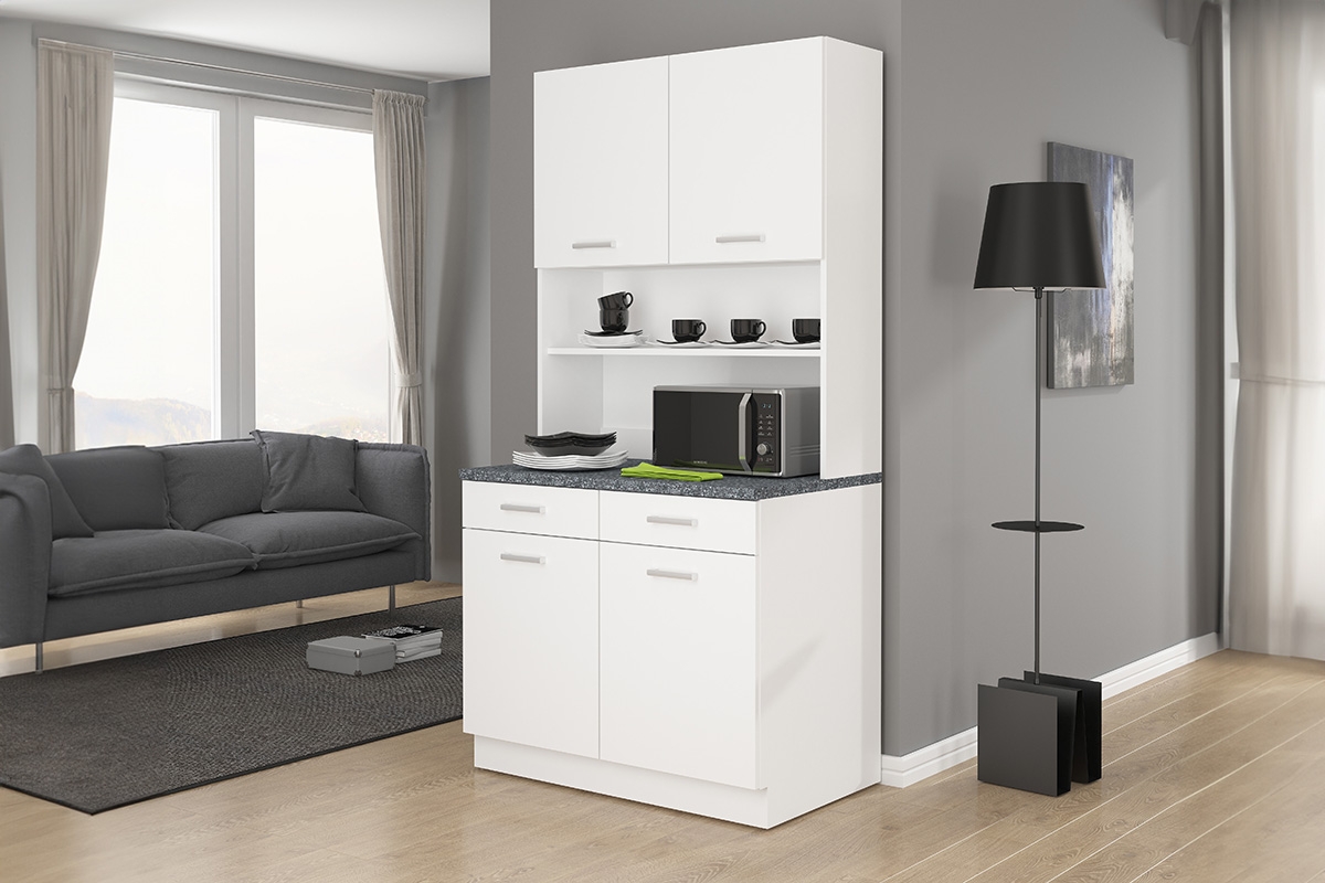 Kuchyňský kredenc Mirana - bílý laminát kredenc kuchenny Mirana - aranzacja