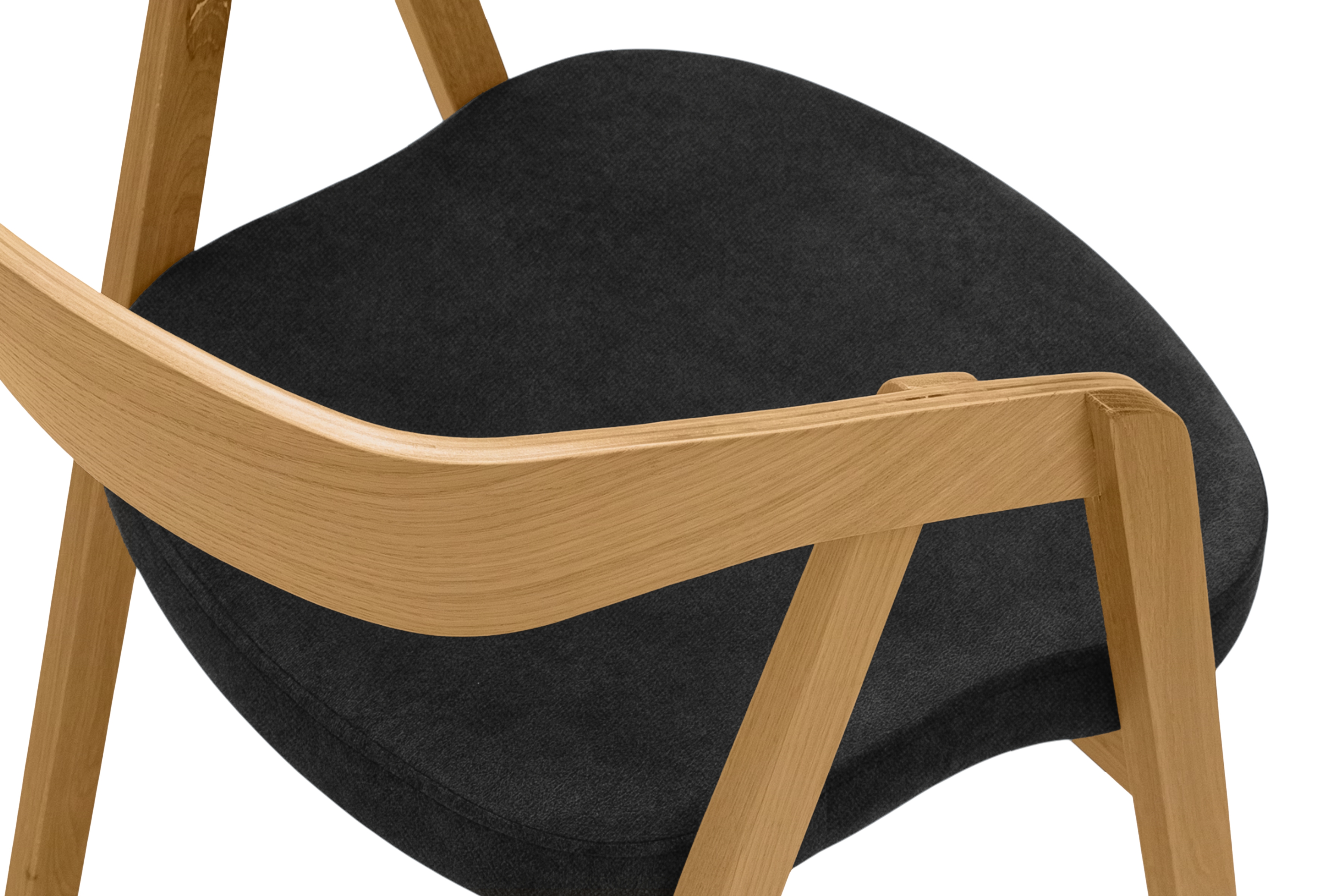 Dřevěná jídelní židle Elvarin s čalouněným sedákem – černý šenil Wind 99 / lakovaný dub židle dřevěná Elvarin s čalouněným sedákem - černá šenil Wind 99 / dub lakierowany