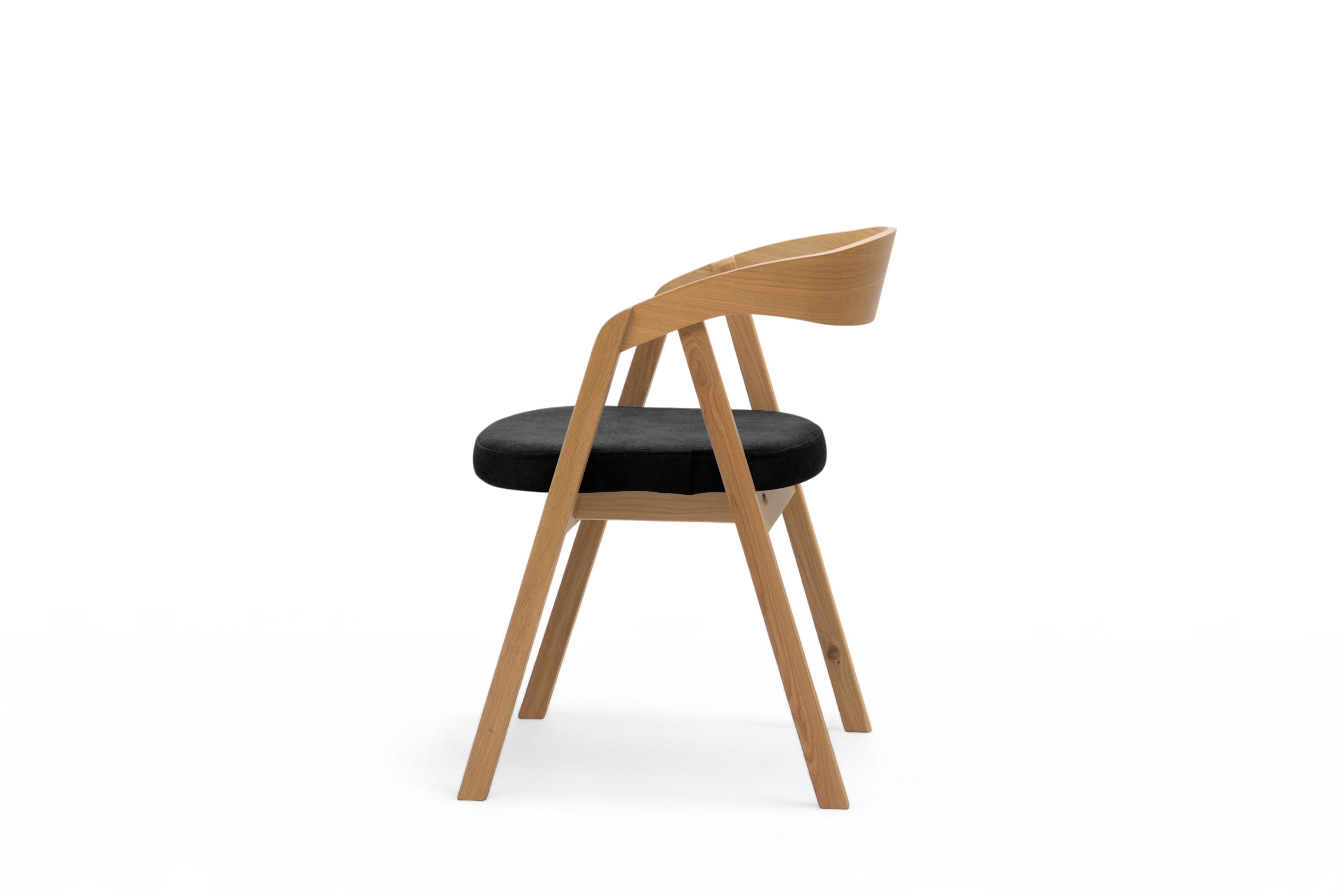Dřevěná jídelní židle Elvarin s čalouněným sedákem – černý šenil Wind 99 / lakovaný dub židle dřevěná Elvarin s čalouněným sedákem - černá šenil Wind 99 / dub lakierowany