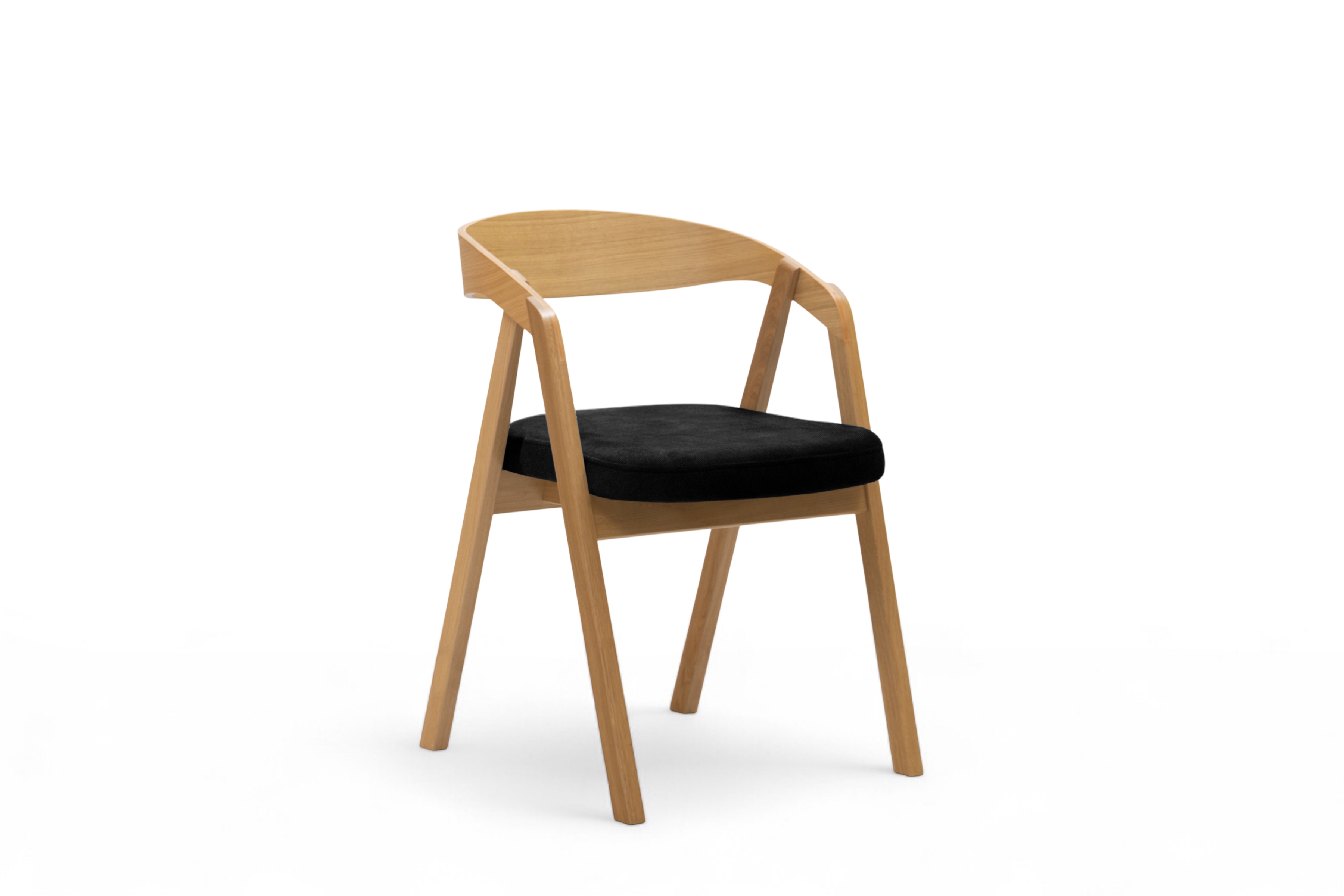 Dřevěná jídelní židle Elvarin s čalouněným sedákem – černý šenil Wind 99 / lakovaný dub židle dřevěná Elvarin s čalouněným sedákem - černá šenil Wind 99 / dub lakierowany