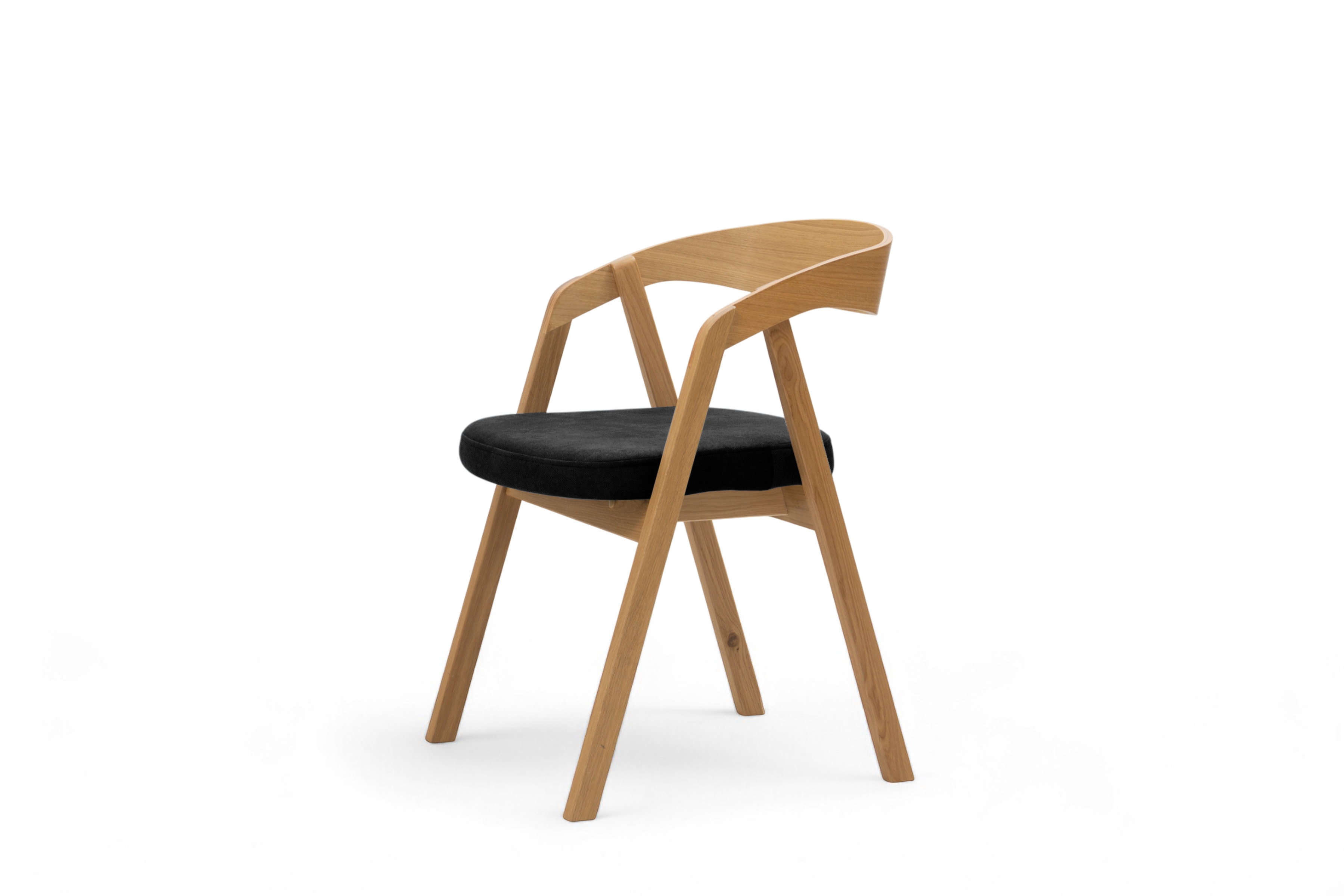 Dřevěná jídelní židle Elvarin s čalouněným sedákem – černý šenil Wind 99 / lakovaný dub židle dřevěná Elvarin s čalouněným sedákem - černá šenil Wind 99 / dub lakierowany