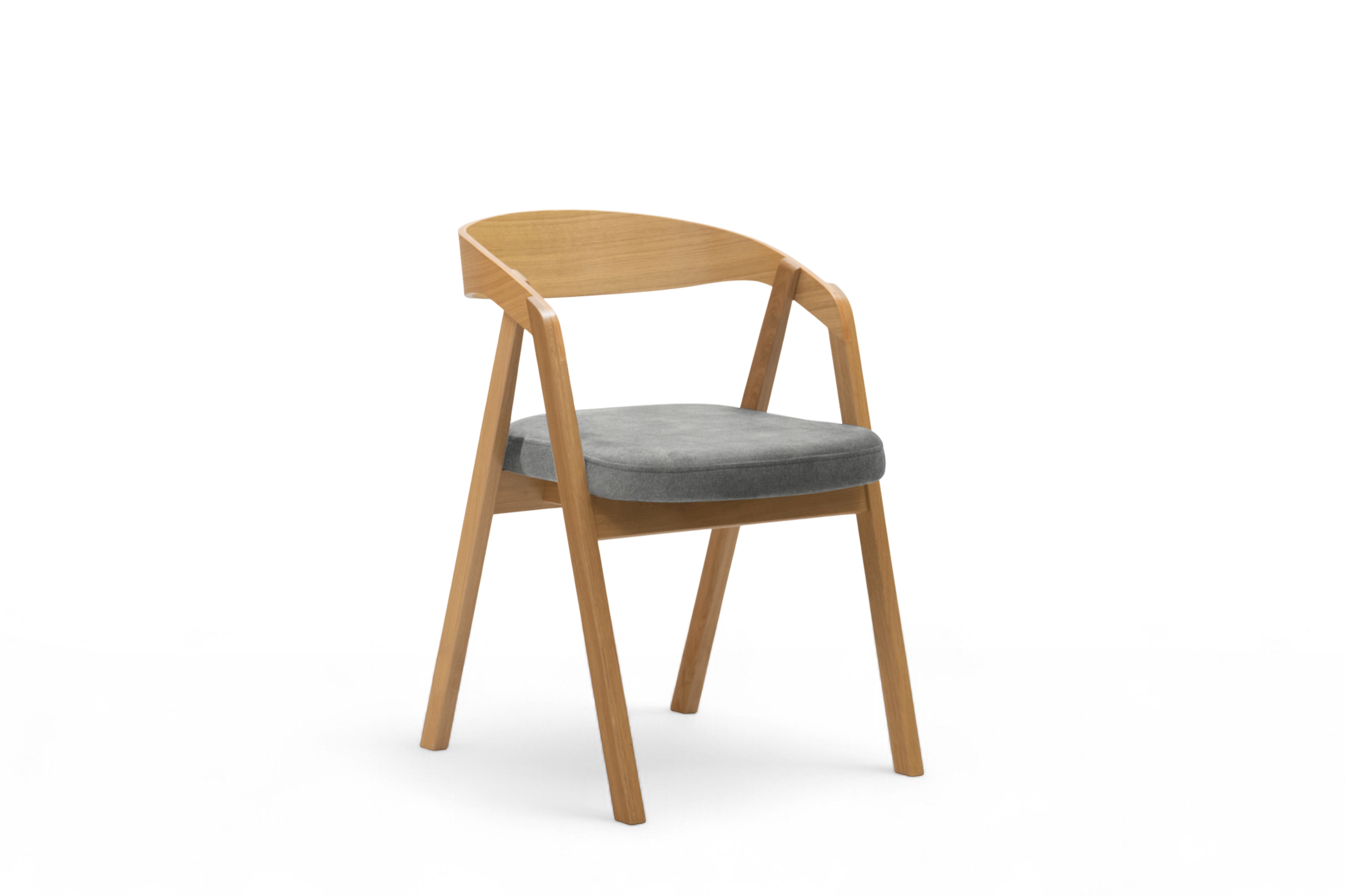 Drevená stolička Elvarin s čalúneným sedadlom - sivý šenil Wind 90 / lakovaný dub Stolička drevená Elvarin z tapicerowanym siedziskiem - šedý šenil Wind 90 / Dub lakierowany