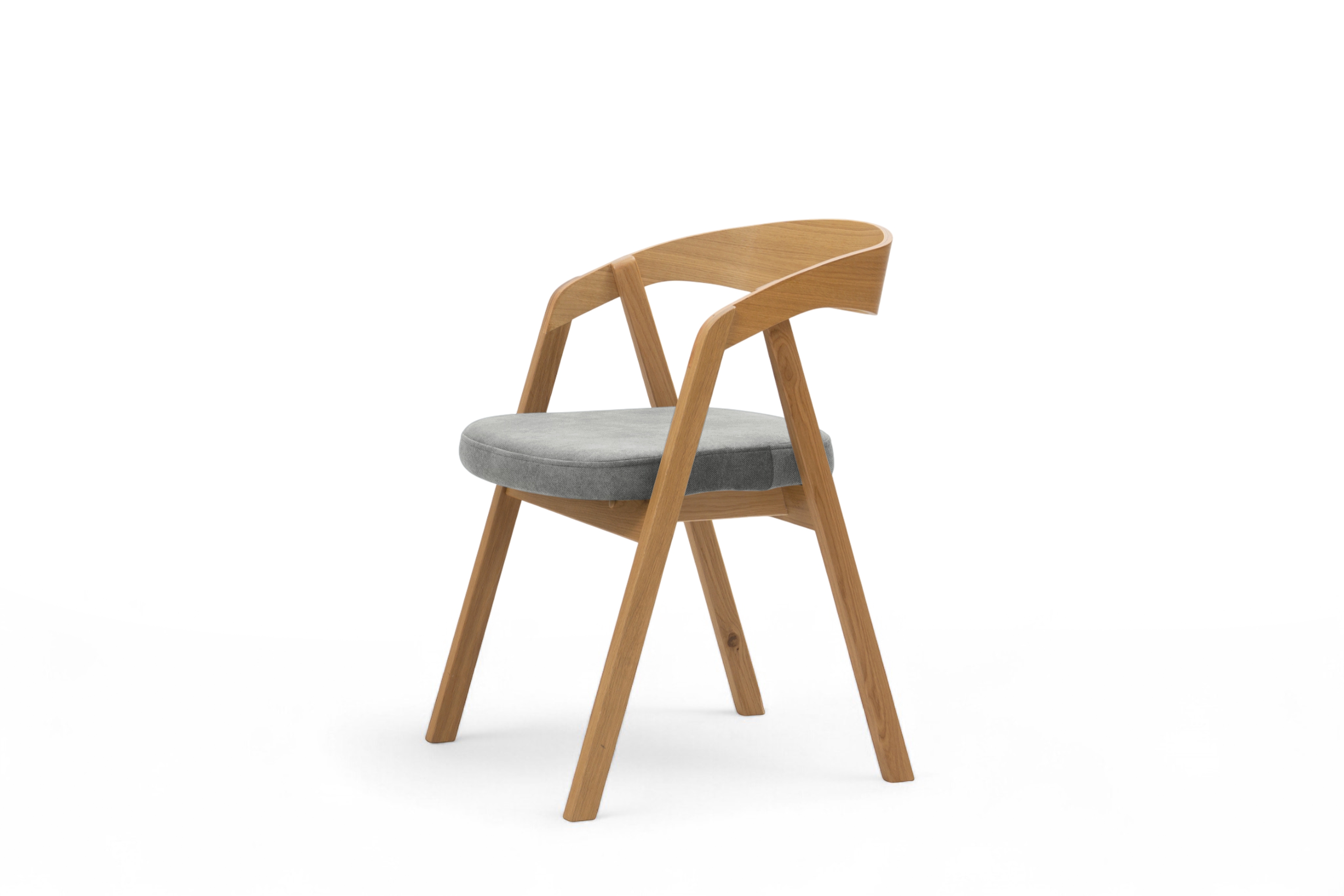 Drevená stolička Elvarin s čalúneným sedadlom - sivý šenil Wind 90 / lakovaný dub Stolička drevená Elvarin z tapicerowanym siedziskiem - šedý šenil Wind 90 / Dub lakierowany