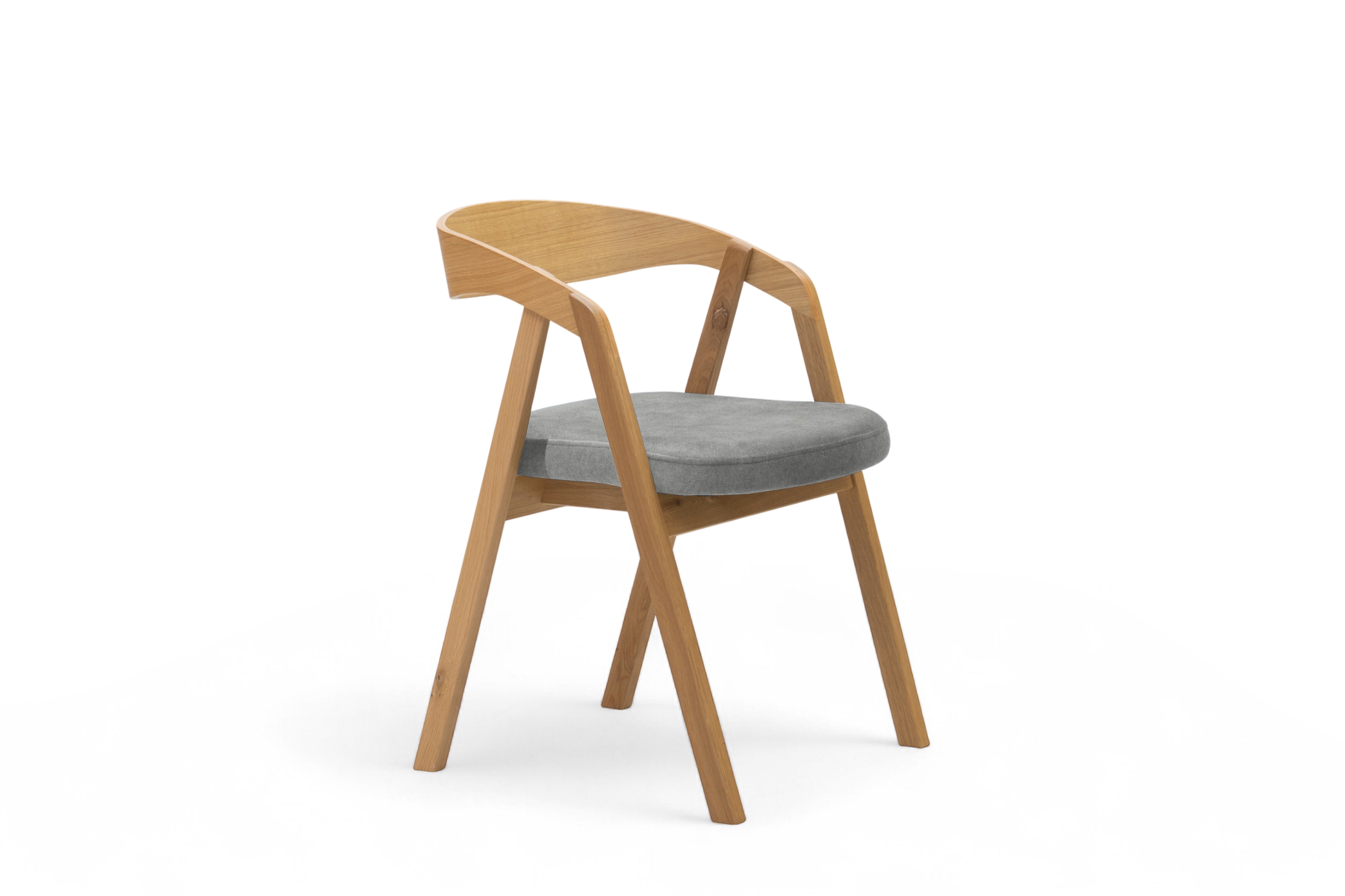 Drevená stolička Elvarin s čalúneným sedadlom - sivý šenil Wind 90 / lakovaný dub Stolička drevená Elvarin z tapicerowanym siedziskiem - šedý šenil Wind 90 / Dub lakierowany