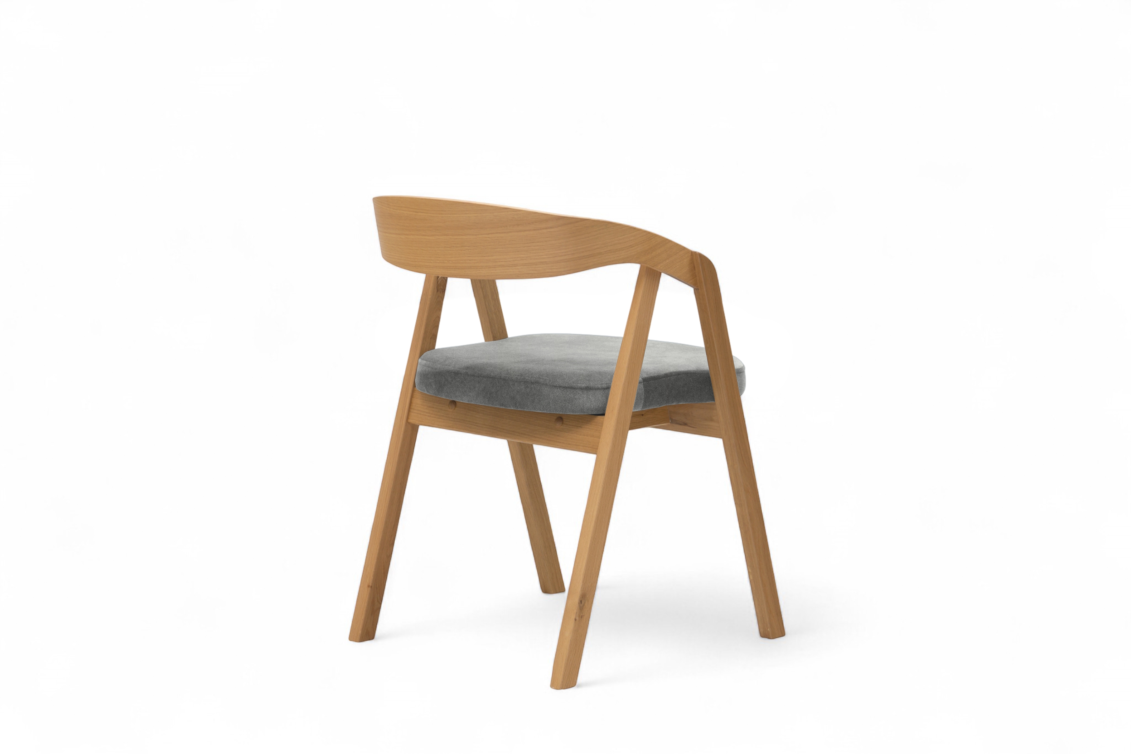 Drevená stolička Elvarin s čalúneným sedadlom - sivý šenil Wind 90 / lakovaný dub Stolička drevená Elvarin z tapicerowanym siedziskiem - šedý šenil Wind 90 / Dub lakierowany