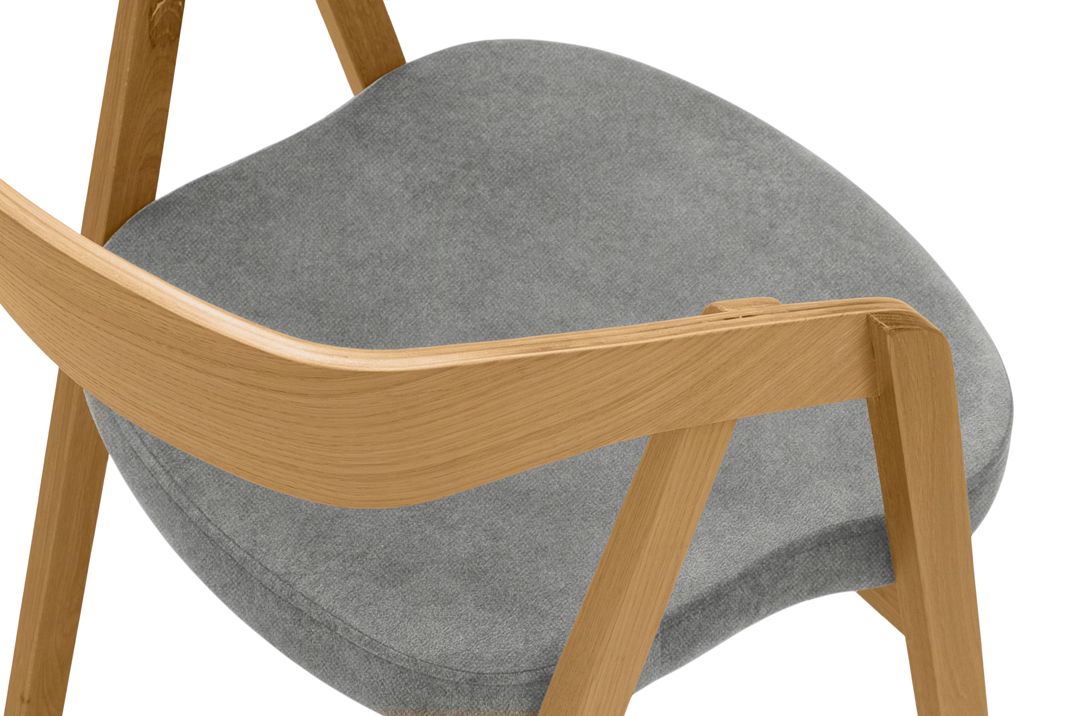 Drevená stolička Elvarin s čalúneným sedadlom - sivý šenil Wind 90 / lakovaný dub Stolička drevená Elvarin z tapicerowanym siedziskiem - šedý šenil Wind 90 / Dub lakierowany