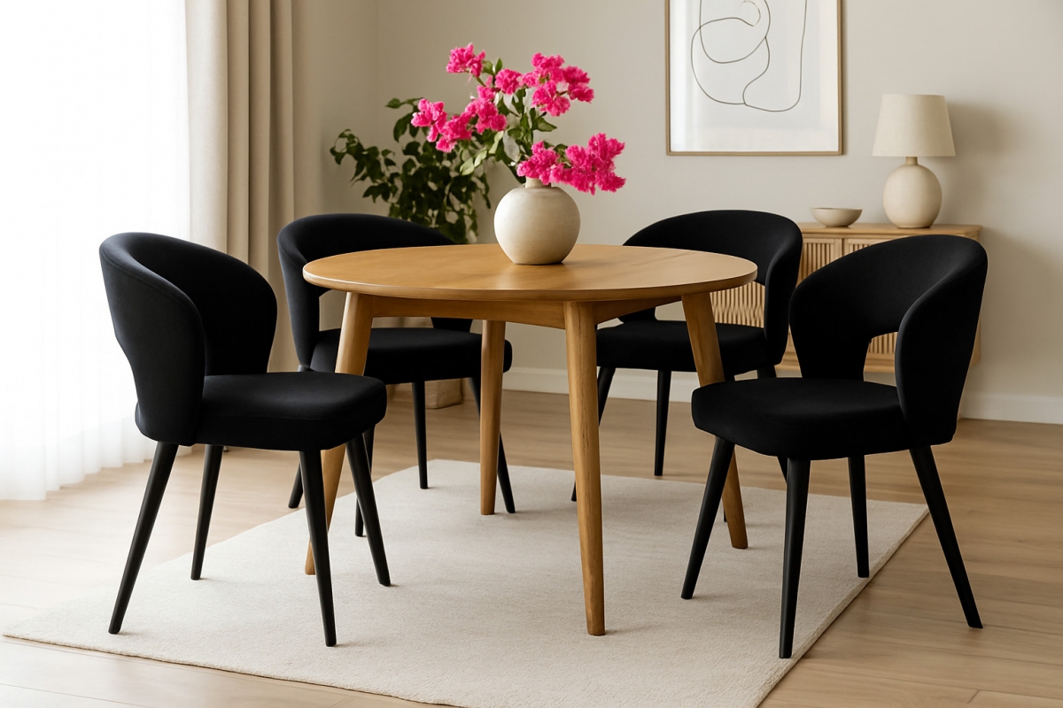 Drevená stolička Luna s čalúneným sedákom - čierny šenil Wind 99 / čierne nohy Stolička drevená Luna z tapicerowanym siedziskiem - Čierny šenil Wind 99 / čierny nožičky