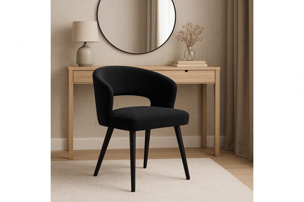 Drevená stolička Luna s čalúneným sedákom - čierny šenil Wind 99 / čierne nohy Stolička drevená Luna z tapicerowanym siedziskiem - Čierny šenil Wind 99 / čierny nožičky