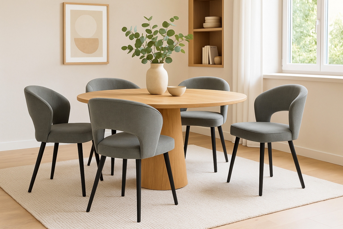 Drevená stolička Luna s čalúneným sedákom - sivý šenil Wind 90 / čierne nohy Stolička drevená Luna z tapicerowanym siedziskiem - šedý šenil Wind 90 / čierny nožičky