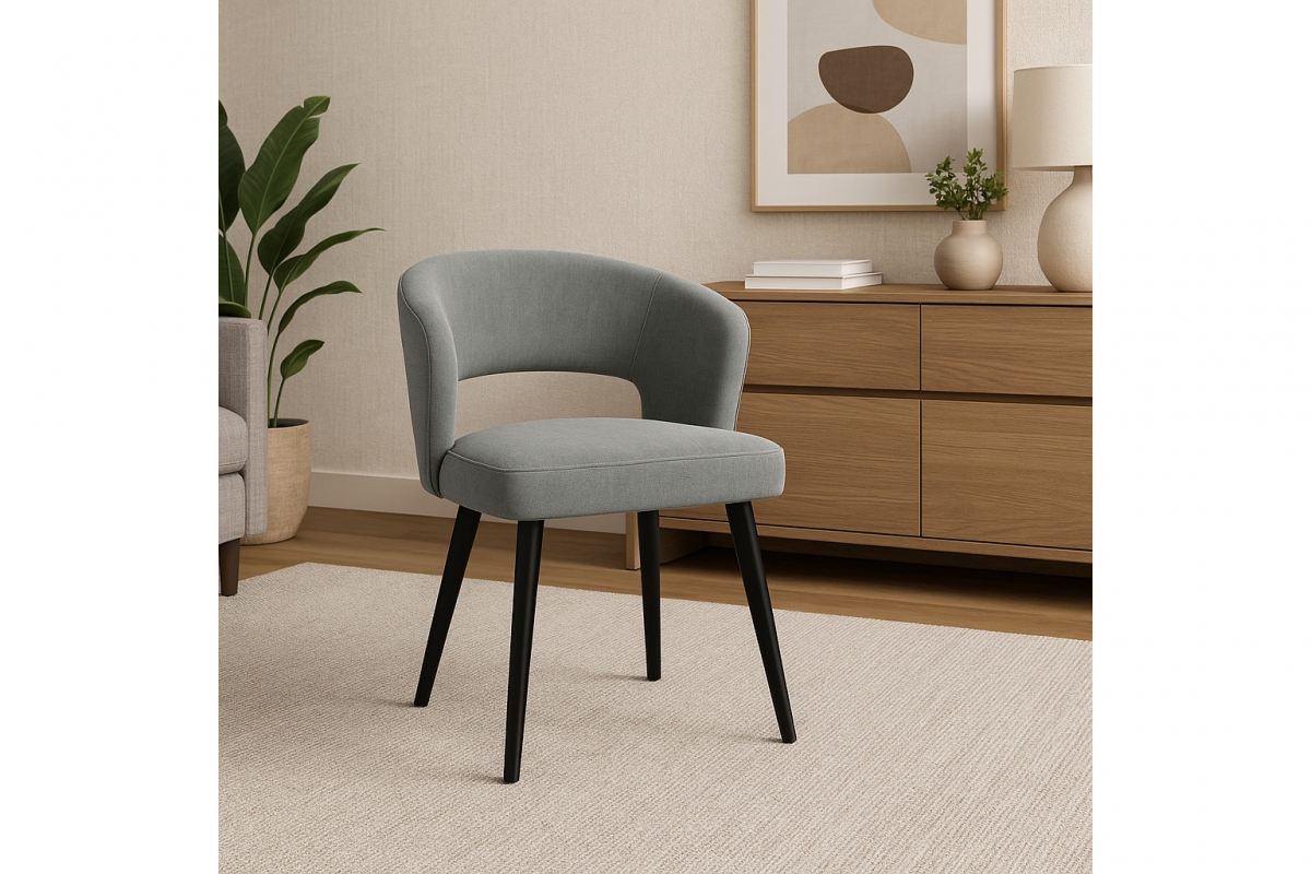 Drevená stolička Luna s čalúneným sedákom - sivý šenil Wind 90 / čierne nohy Stolička drevená Luna z tapicerowanym siedziskiem - šedý šenil Wind 90 / čierny nožičky